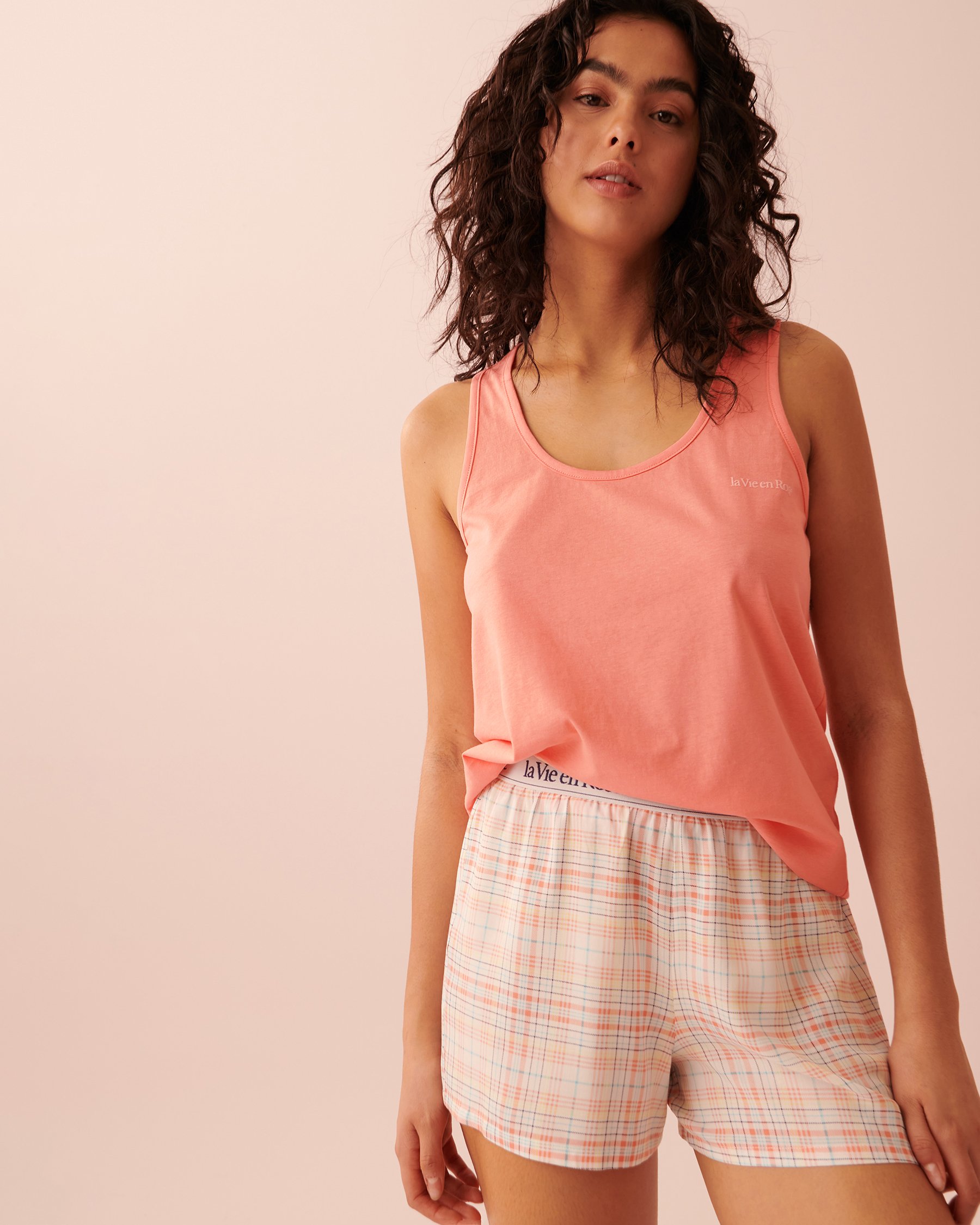 LA VIE EN ROSE Cotton Cami PJ Set Plaid 40400041 - View1