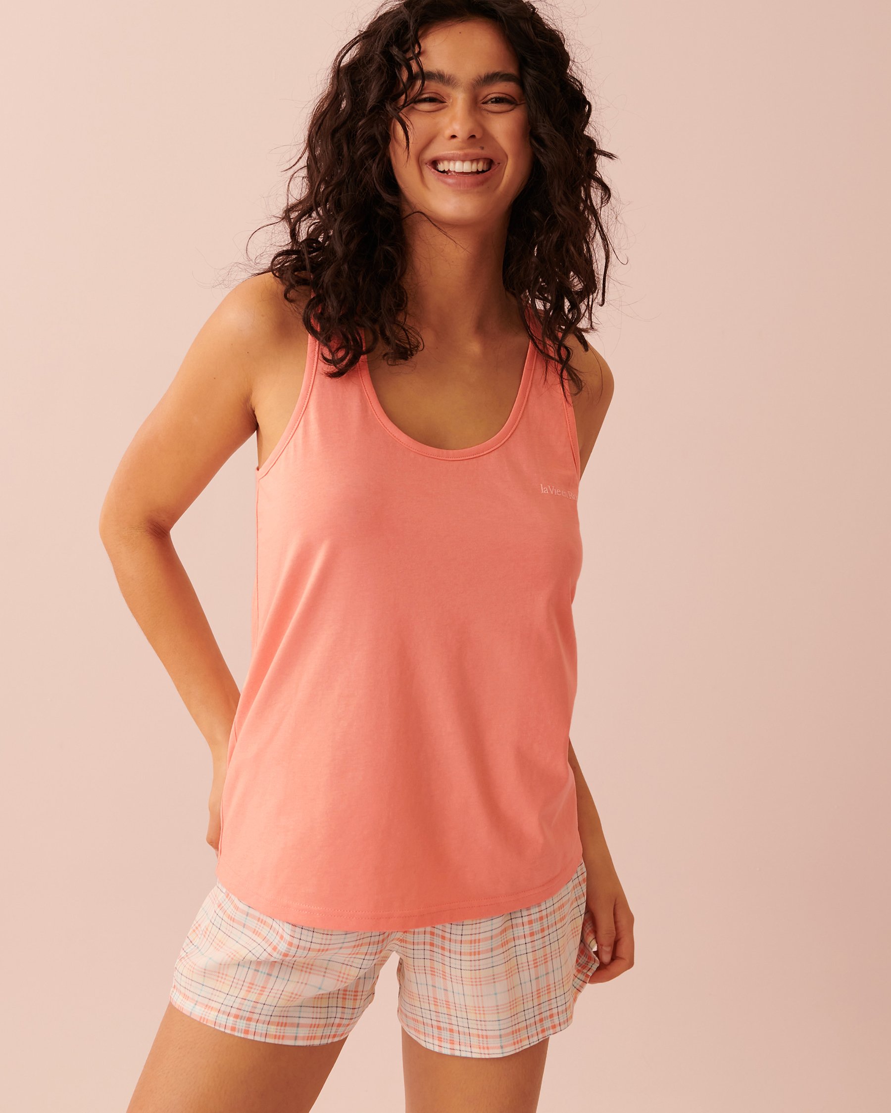 LA VIE EN ROSE Cotton Cami PJ Set Plaid 40400041 - View3