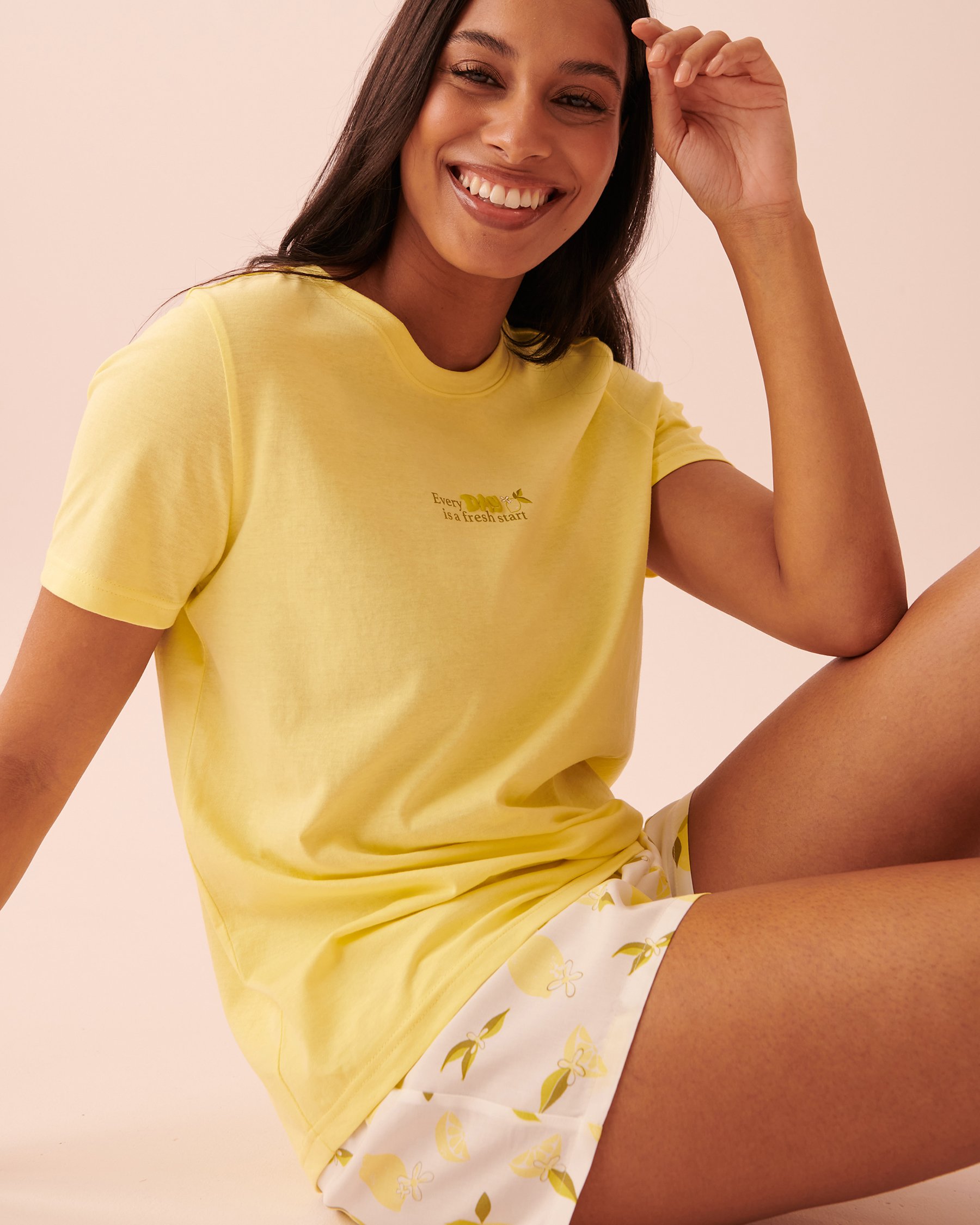 LA VIE EN ROSE Cotton T-shirt PJ Set Lemon 40400042 - View1