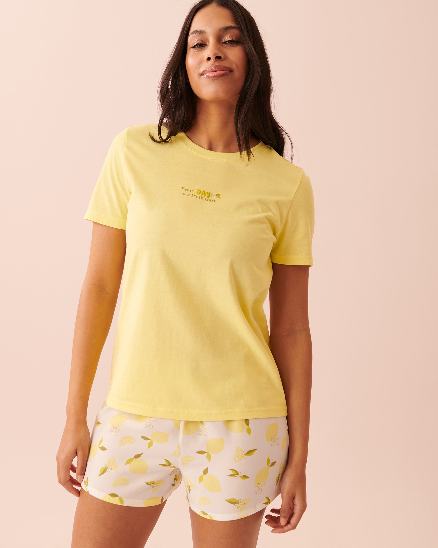 LA VIE EN ROSE Cotton T-shirt PJ Set Lemon 40400042 - View3