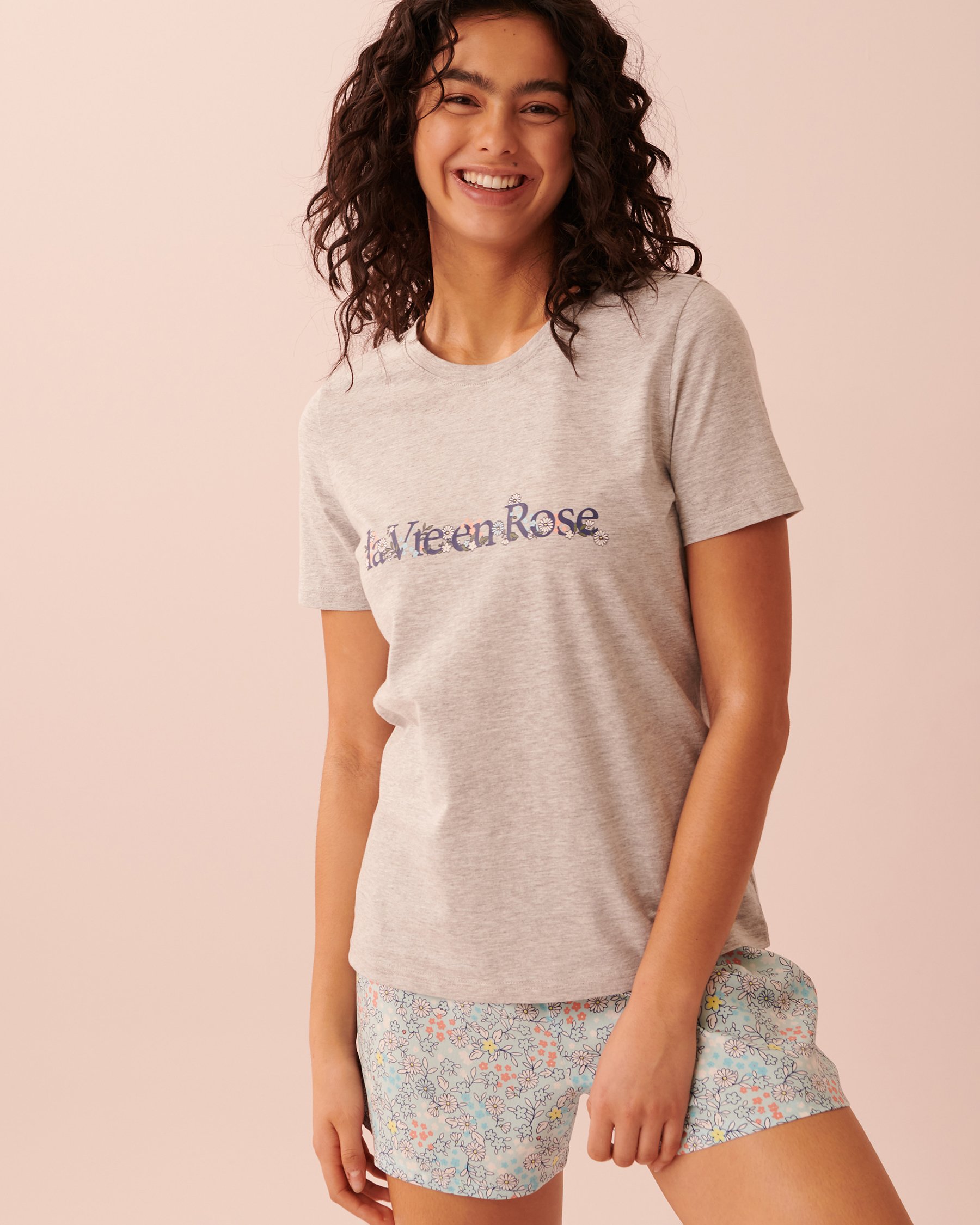LA VIE EN ROSE Cotton T-shirt PJ Set Floral 40400042 - View1