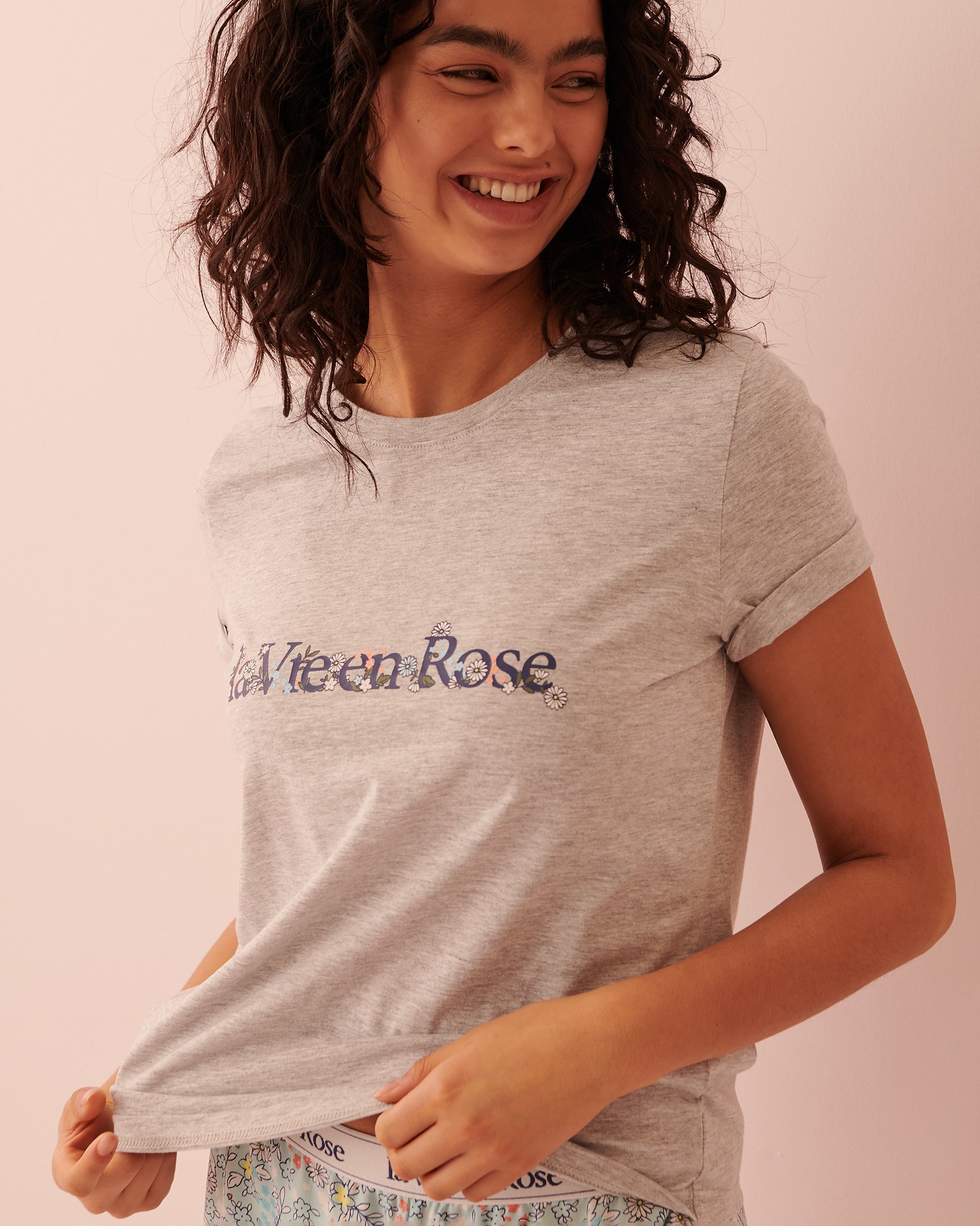 LA VIE EN ROSE Cotton T-shirt PJ Set Floral 40400042 - View3