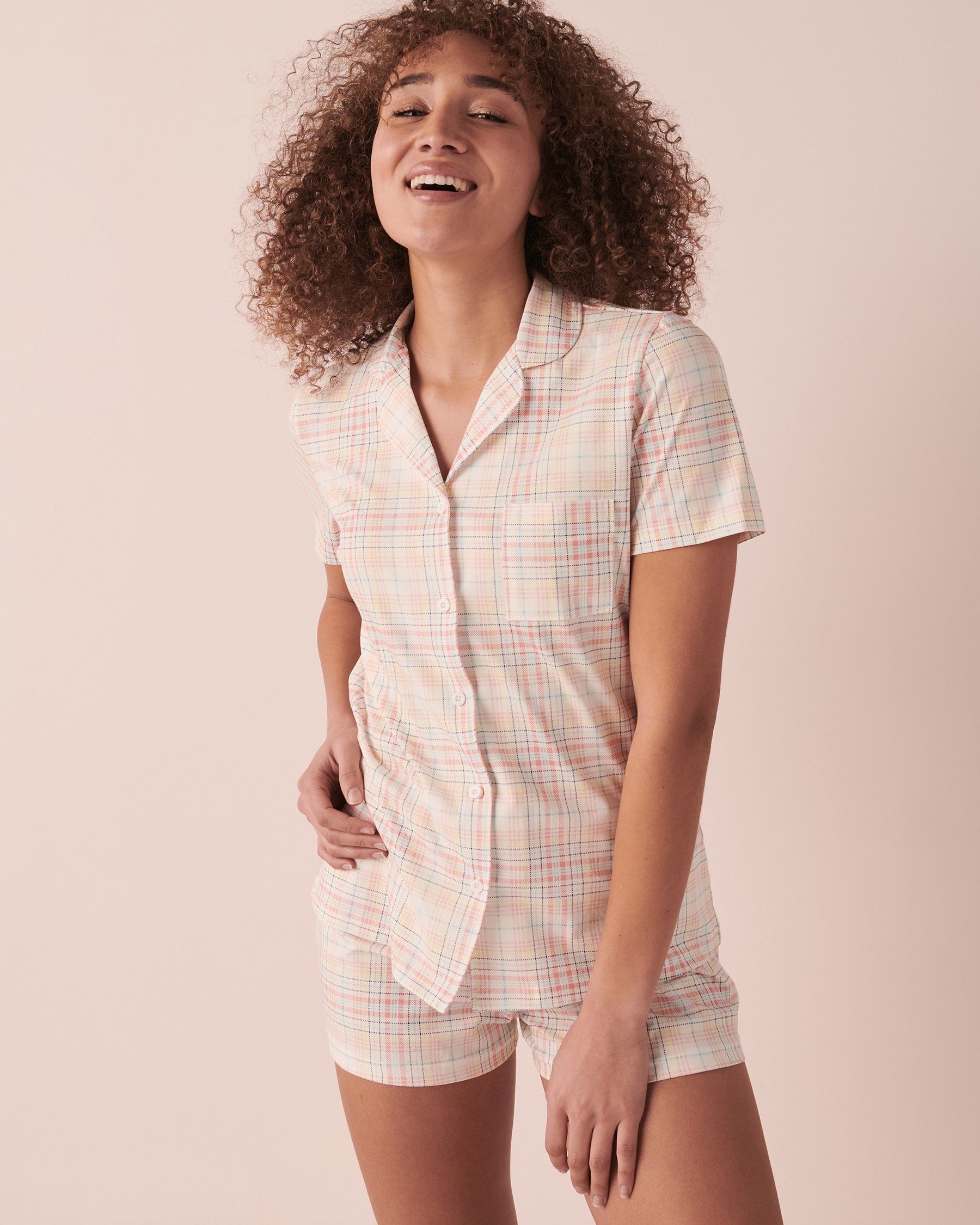 LA VIE EN ROSE Ensemble pyjama à imprimé avec chemisier Carreaux 40400043 - Voir1