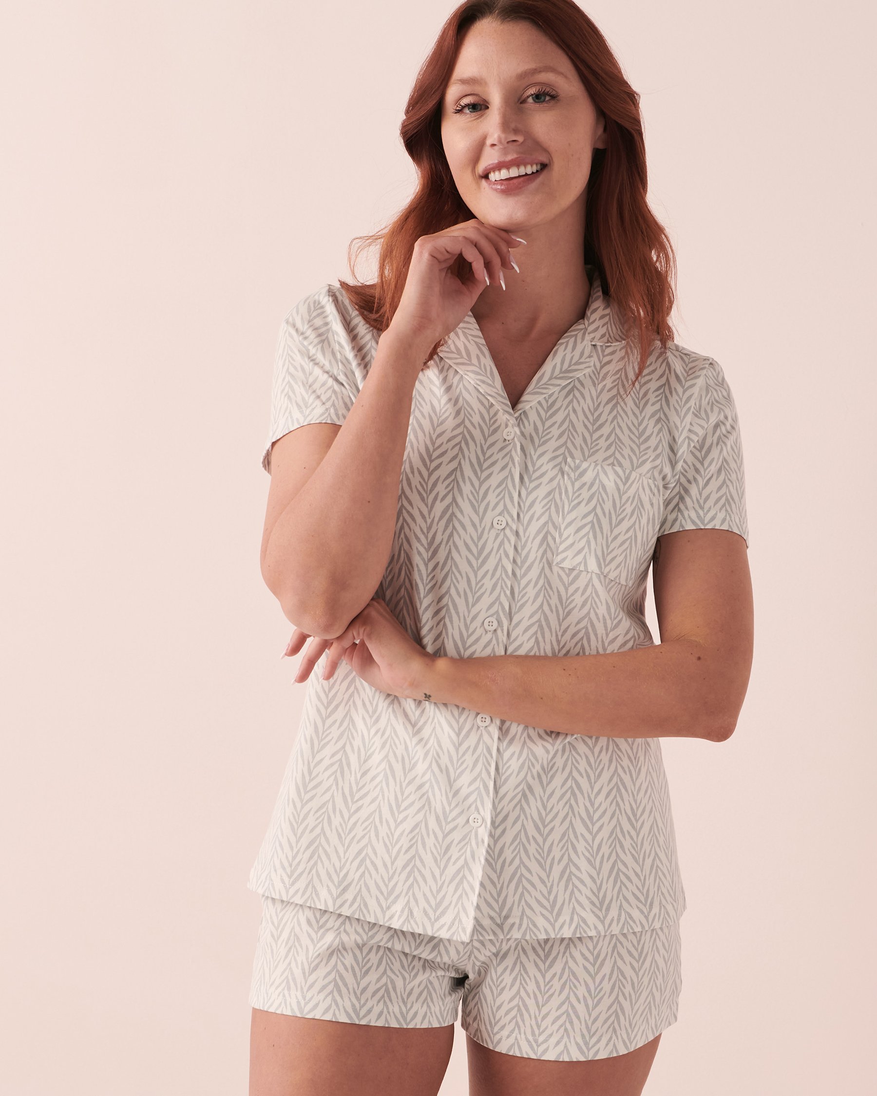 LA VIE EN ROSE Printed Shirt PJ Set Foliage 40400043 - View1