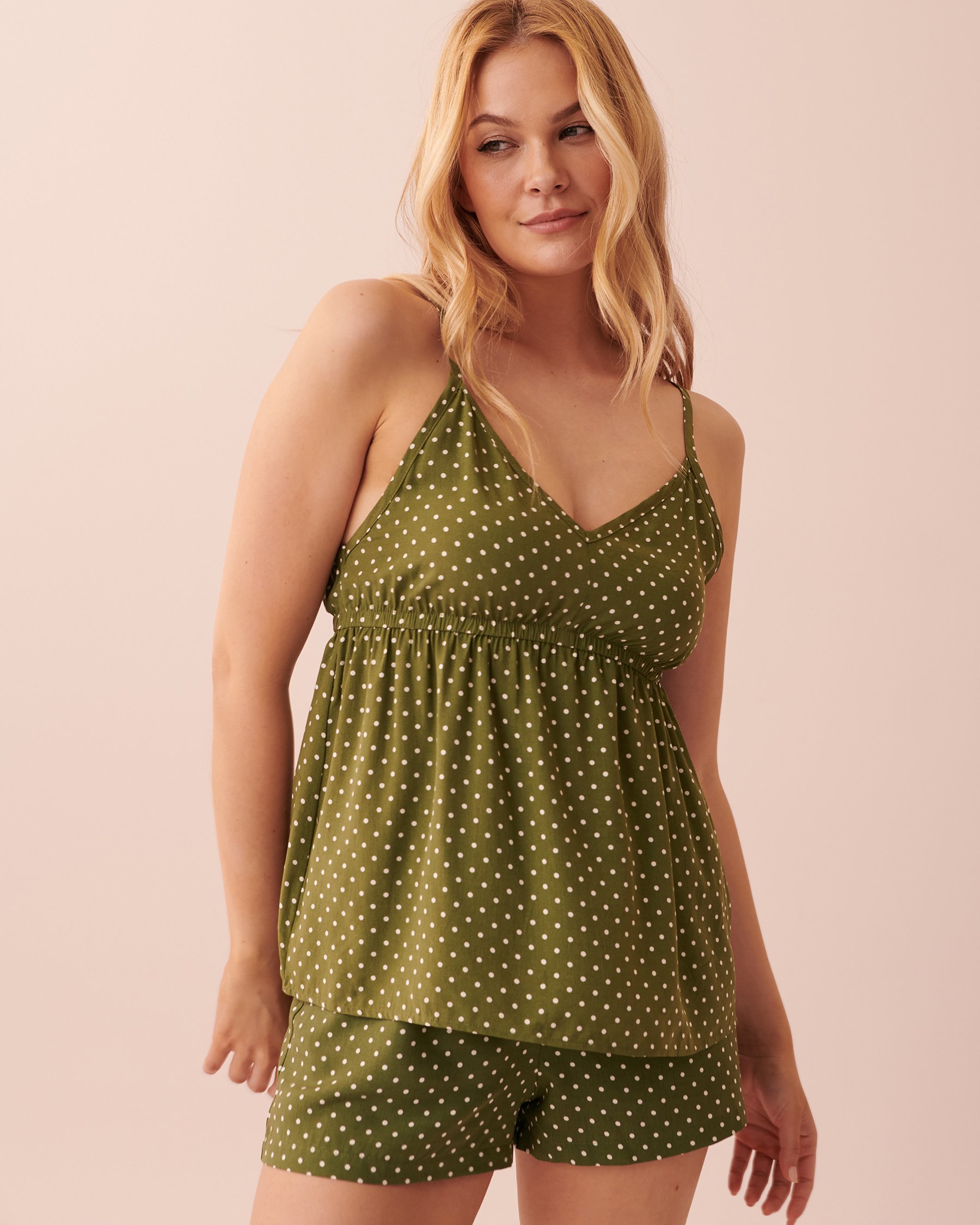 LA VIE EN ROSE Ensemble pyjama imprimé avec camisole Pois kaki 40400044 - View3