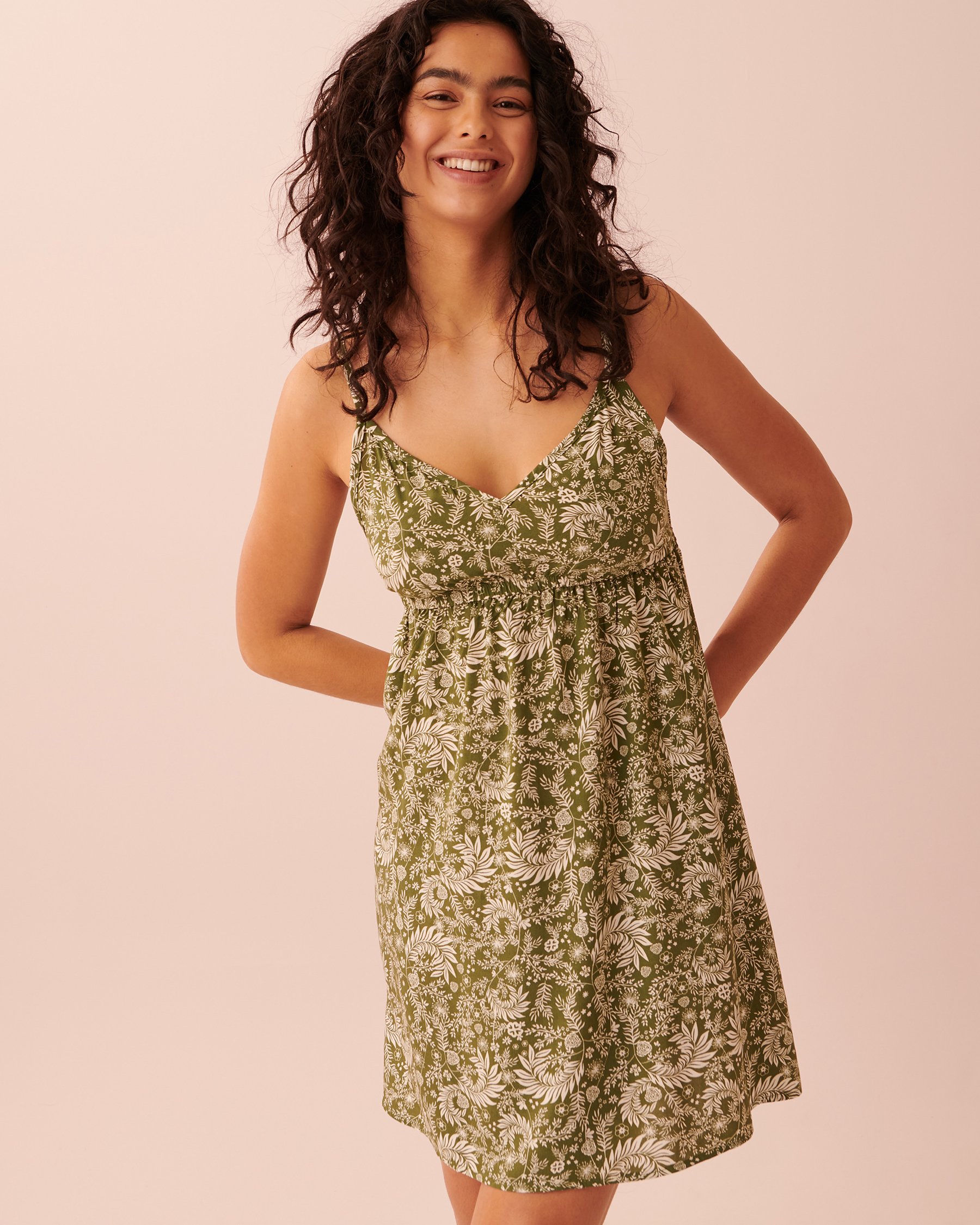 LA VIE EN ROSE Printed Thin Straps Nightie Khaki print 40500264 - View1