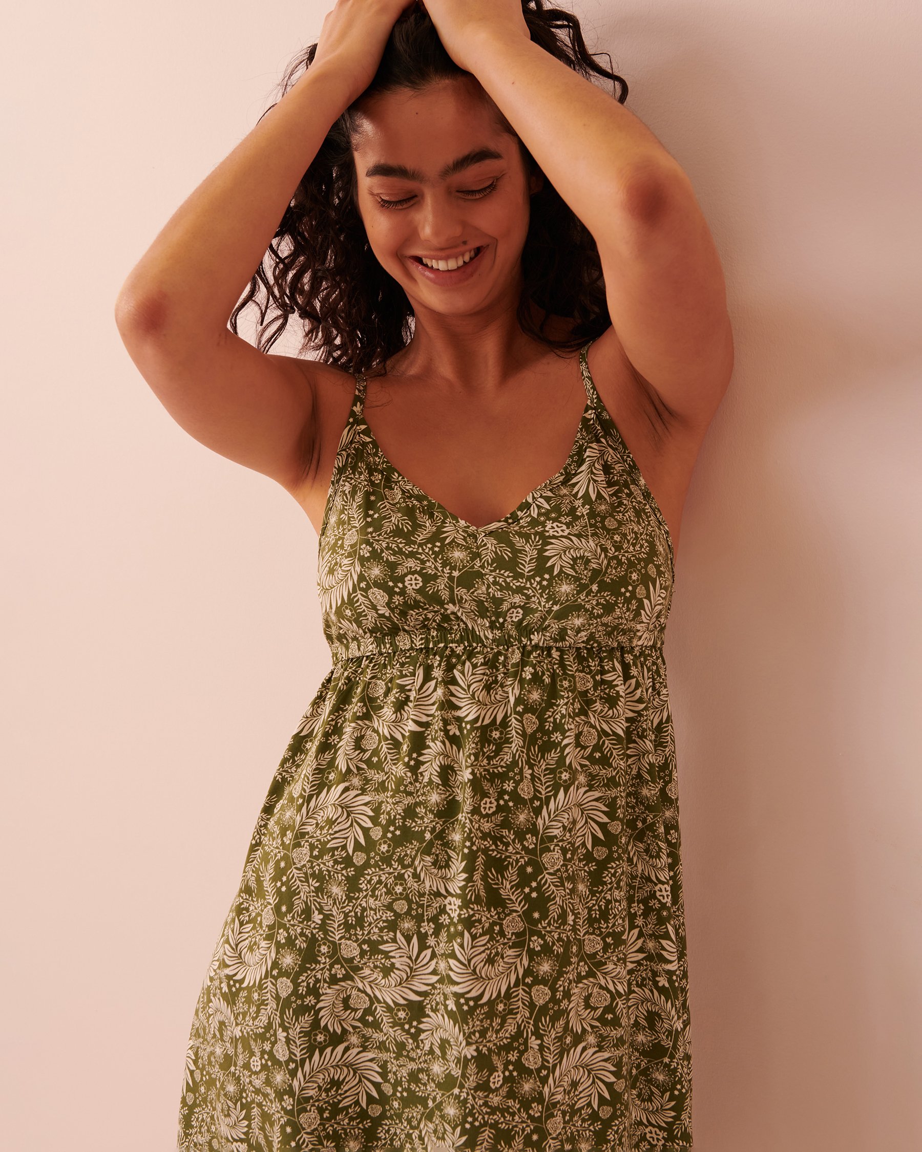 LA VIE EN ROSE Printed Thin Straps Nightie Khaki print 40500264 - View3