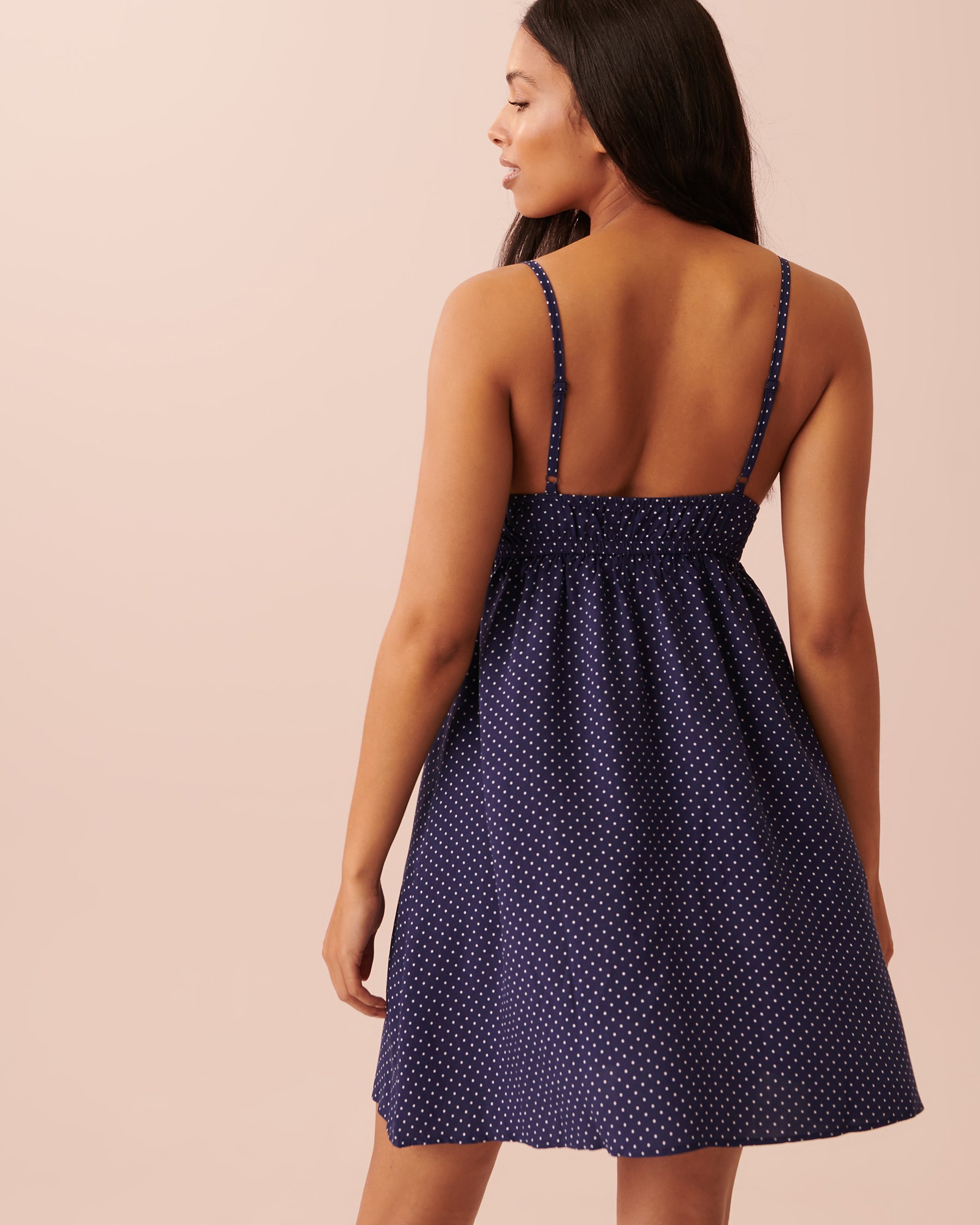 LA VIE EN ROSE Nuisette imprimée à bretelles minces Pois marines 40500264 - Voir2