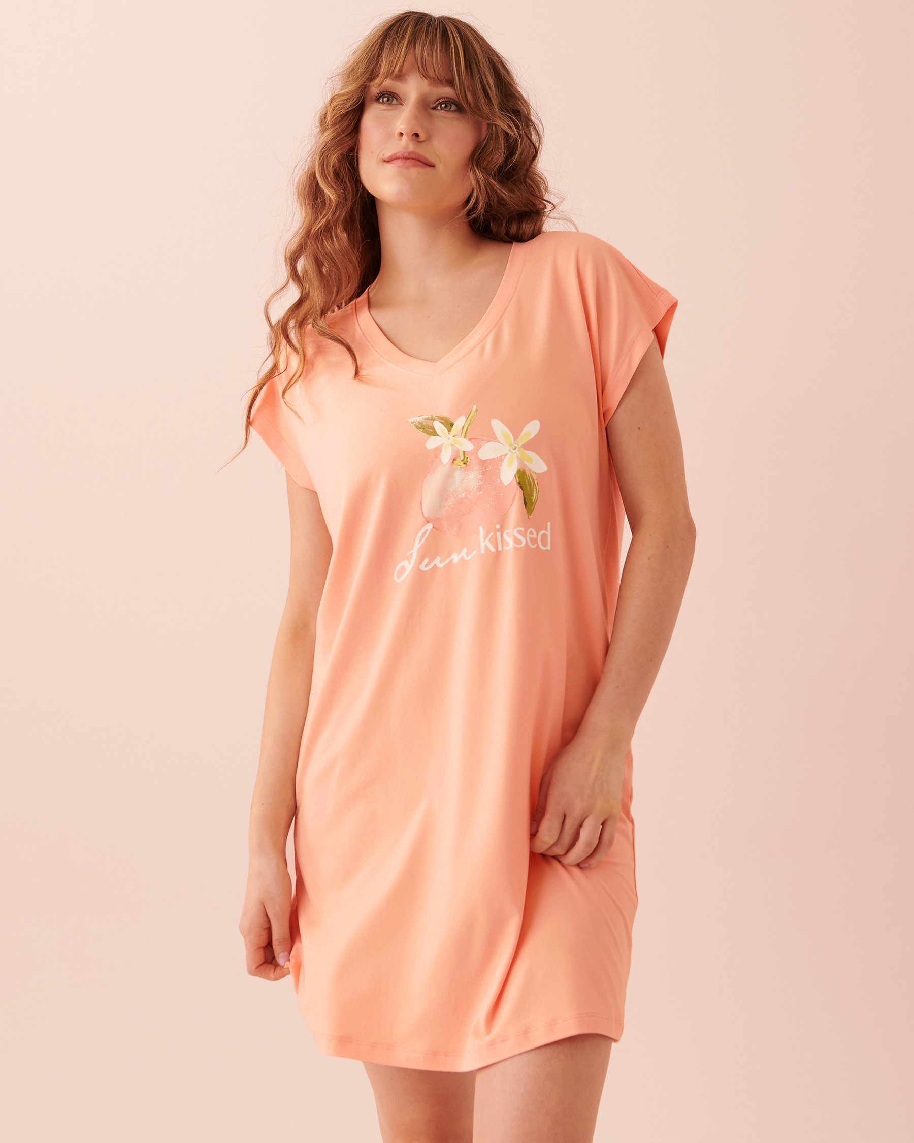 LA VIE EN ROSE Chemise de nuit ultra douce manches courtes Pêche 40500272 - Voir4