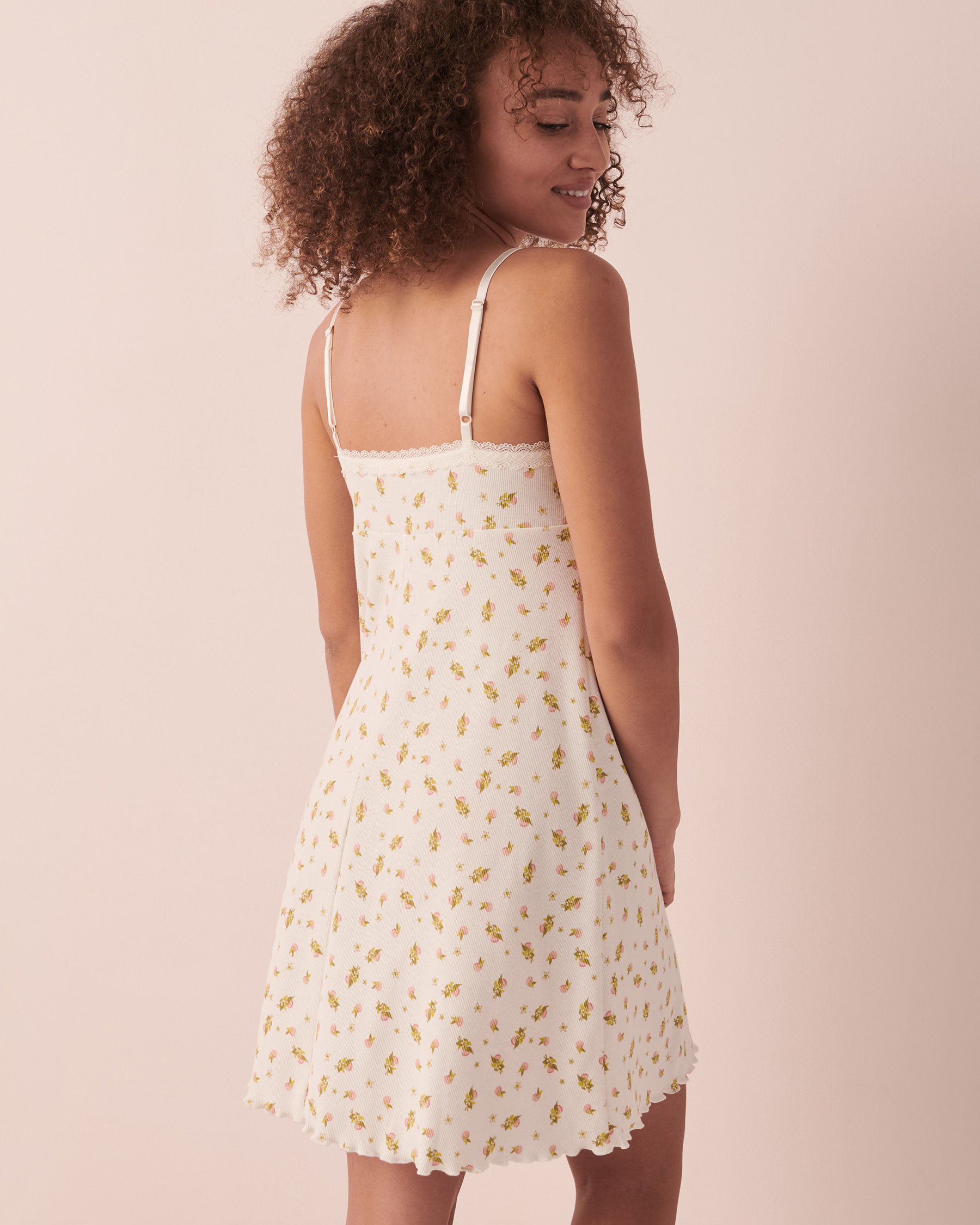 LA VIE EN ROSE Lettuce Edge Ribbed Nightie Clementine 40500276 - View2