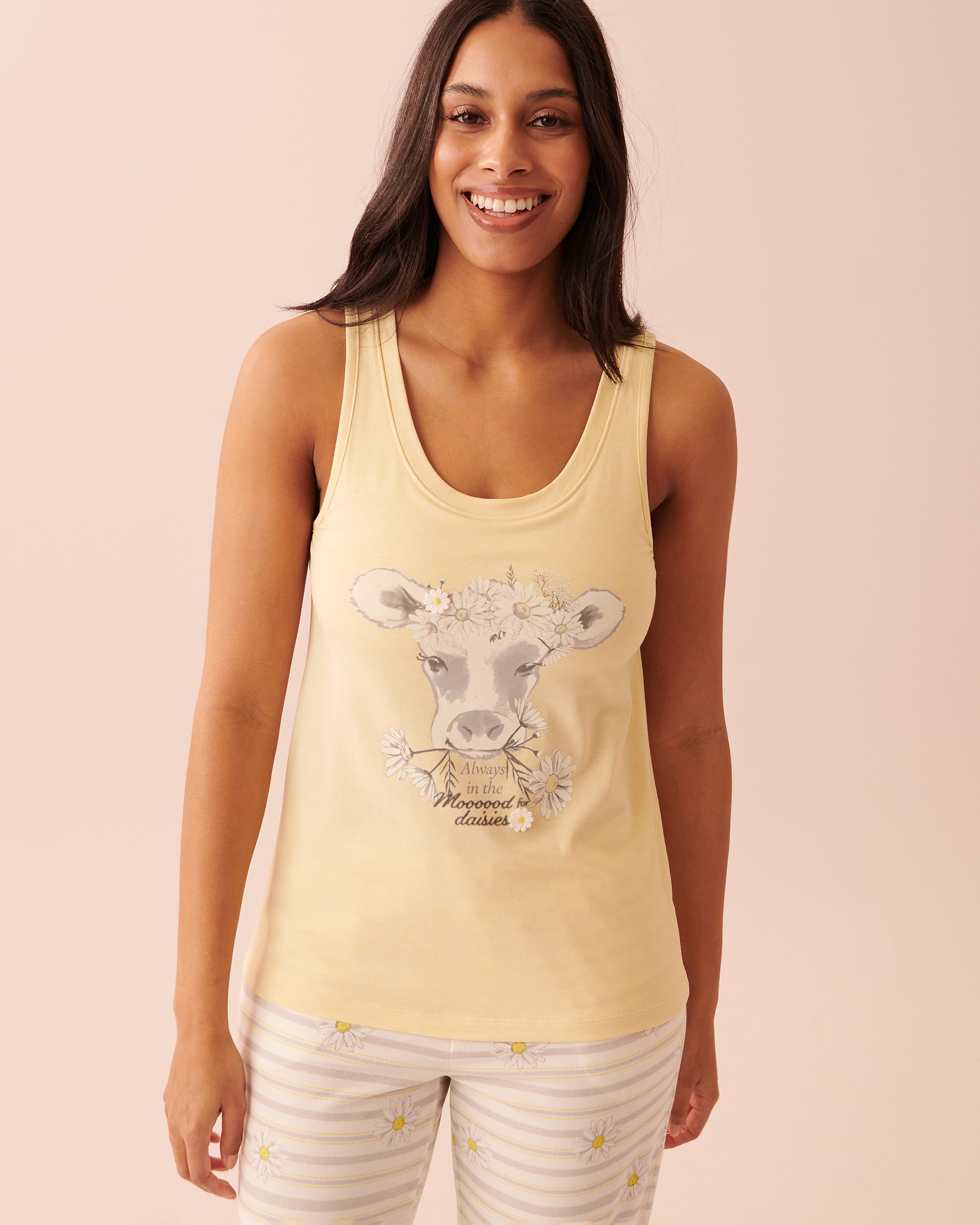 LA VIE EN ROSE Cotton Scoop Neck Cami Light yellow 40100444 - View1