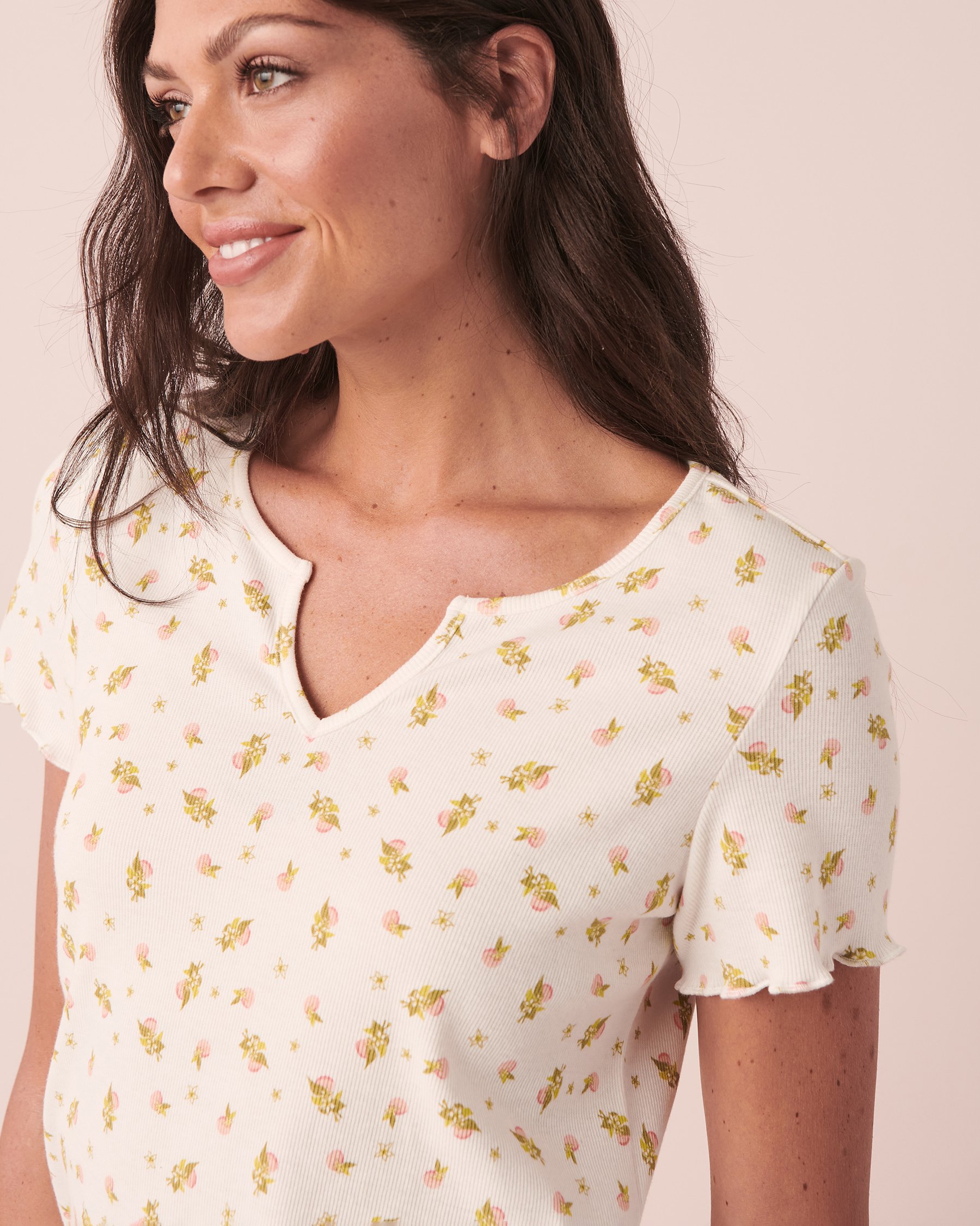 LA VIE EN ROSE Lettuce Edge Ribbed T-shirt Clementine 40100441 - View2