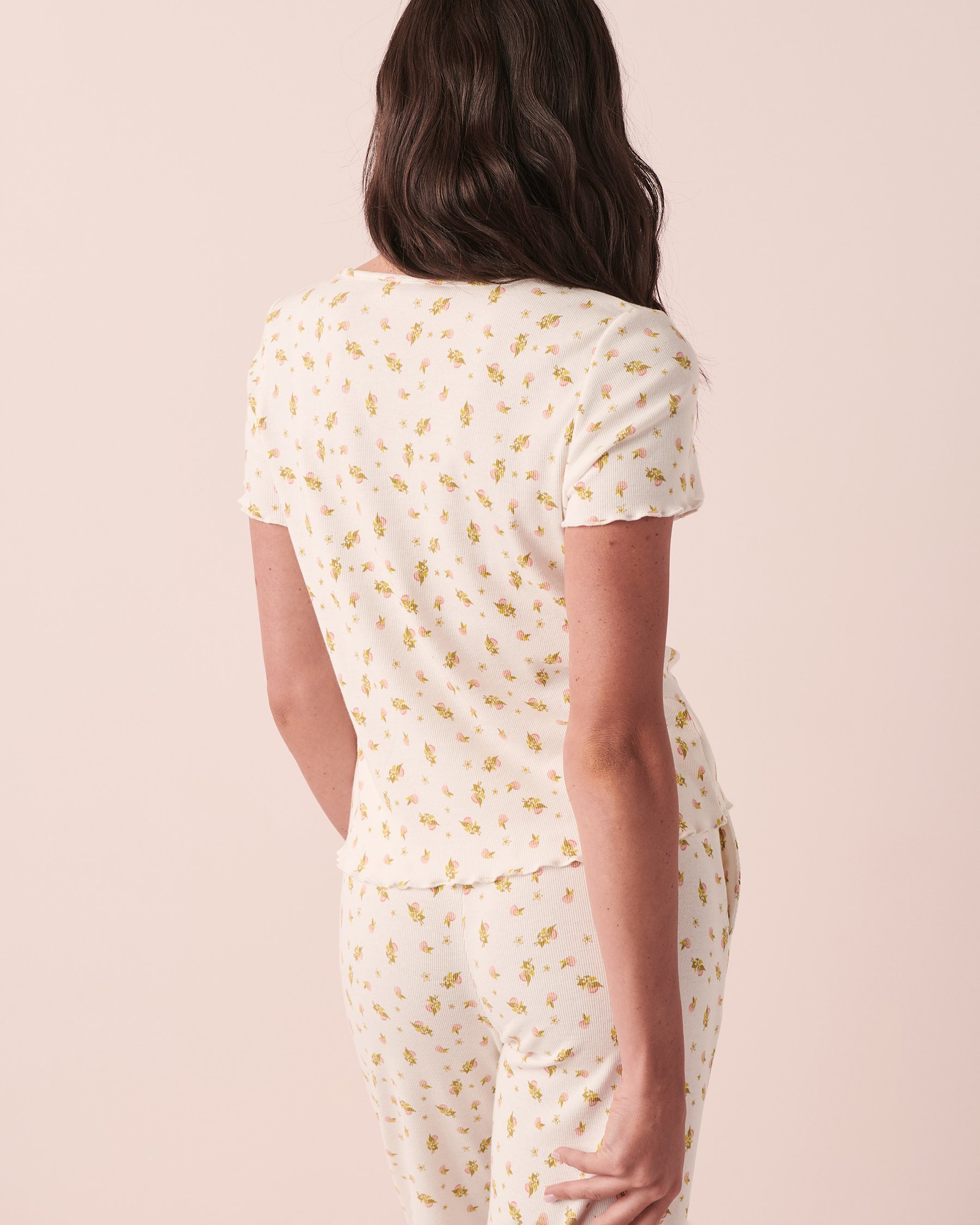 LA VIE EN ROSE Lettuce Edge Ribbed T-shirt Clementine 40100441 - View3