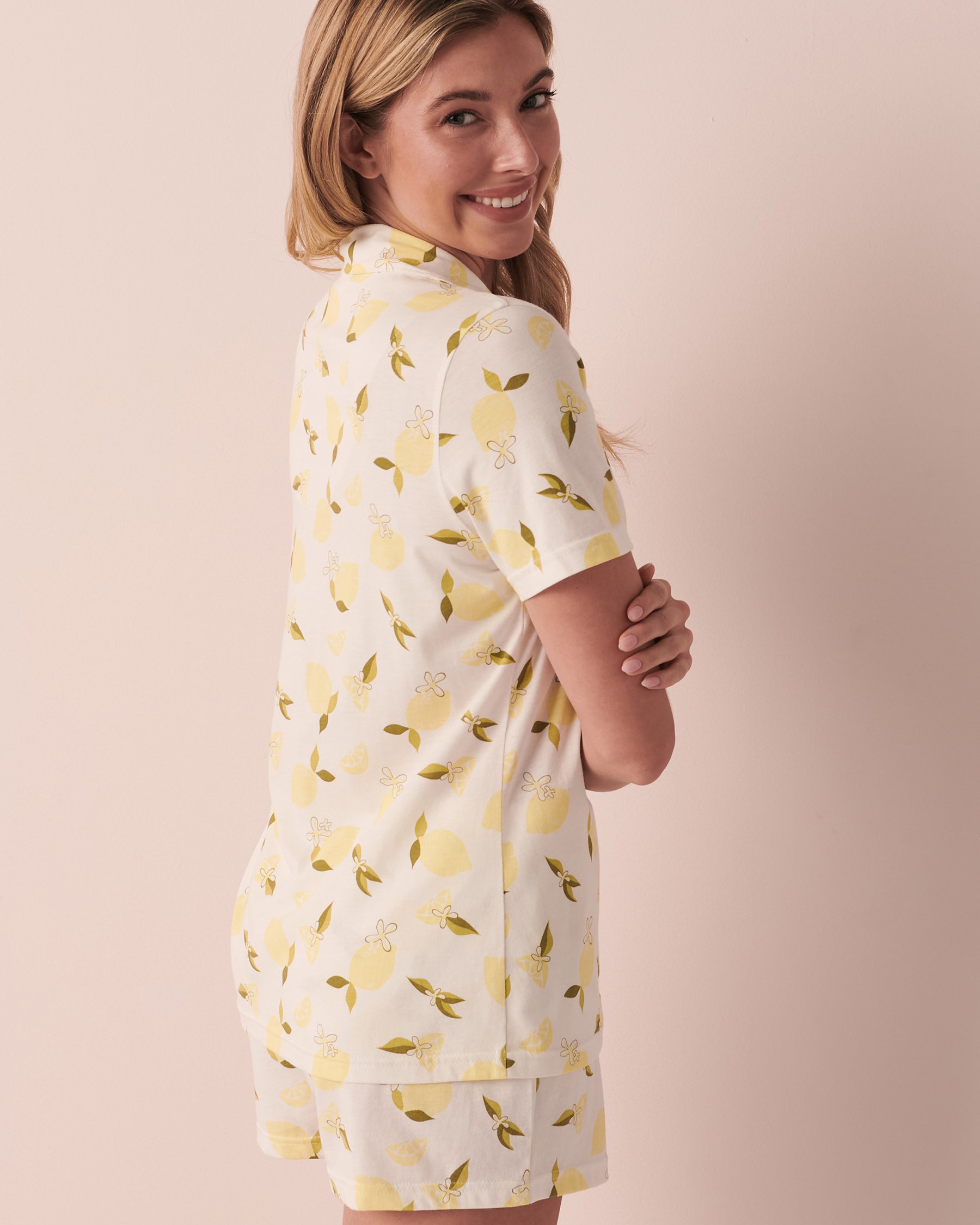 LA VIE EN ROSE Printed Shirt PJ Set Lemon 40400043 - View2