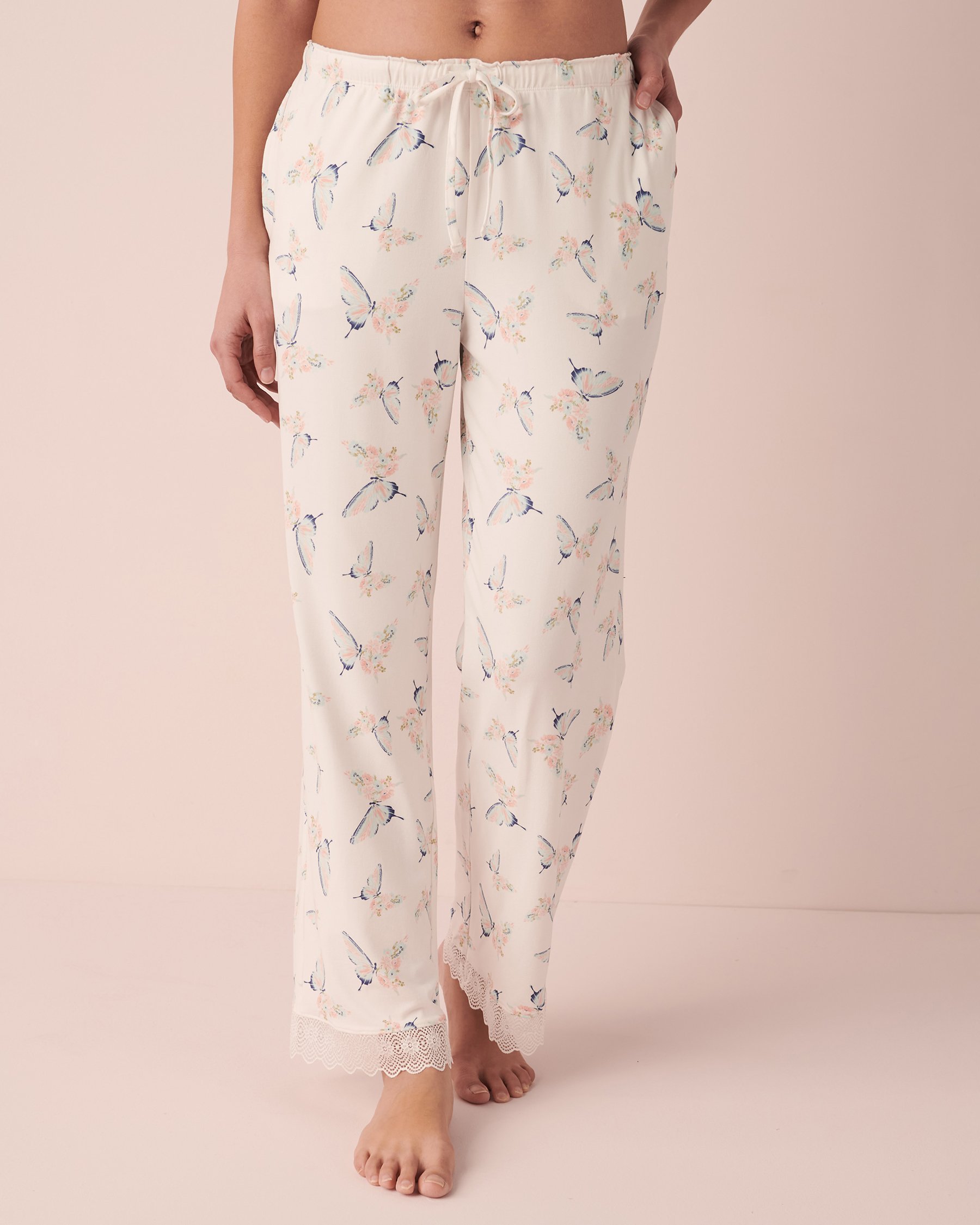 LA VIE EN ROSE Pantalon ultra doux bordure de dentelle Fleurs et papillons 40200431 - View1