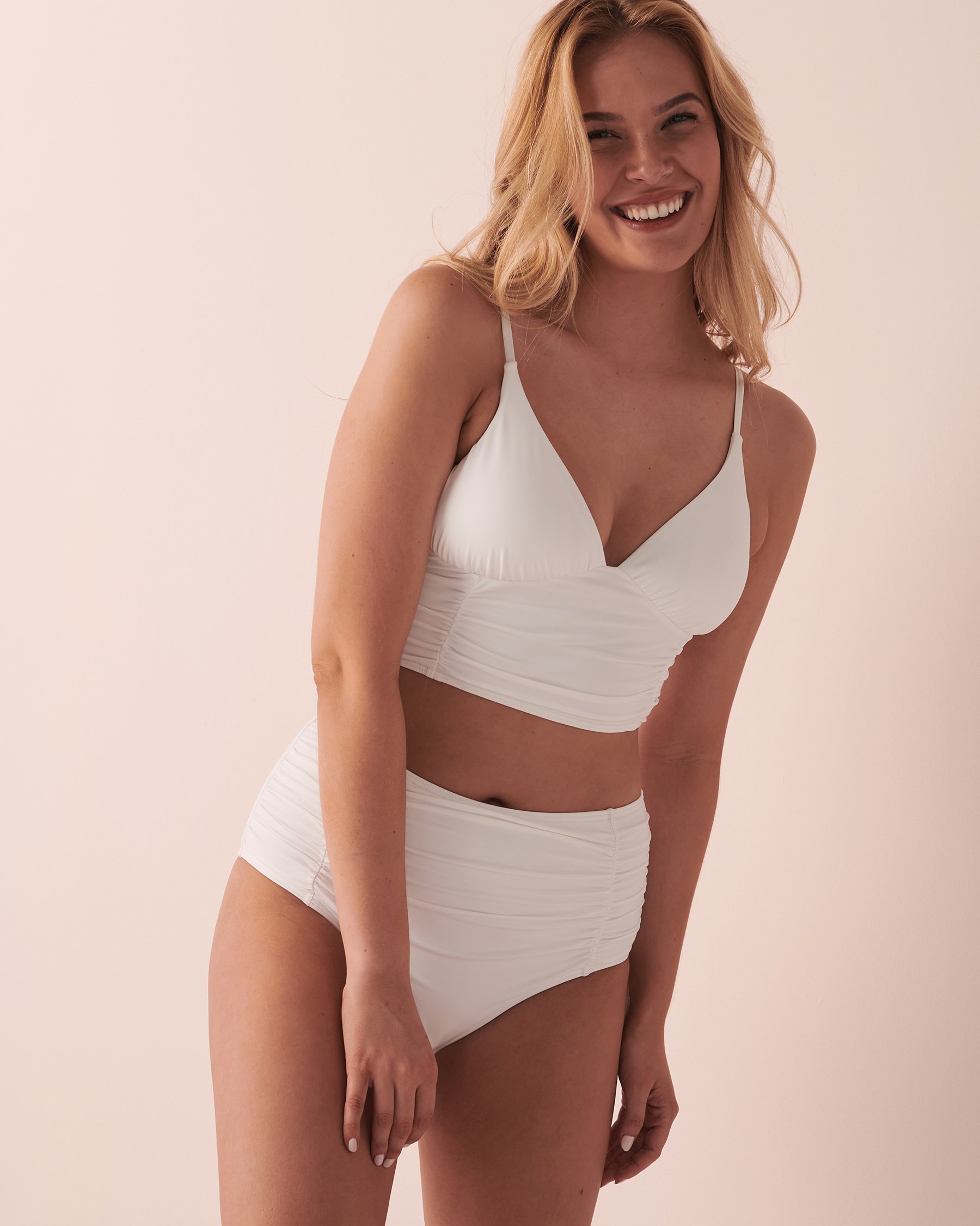LA VIE EN ROSE AQUA SOLID High Waist Bikini Bottom White 70300414 - View3