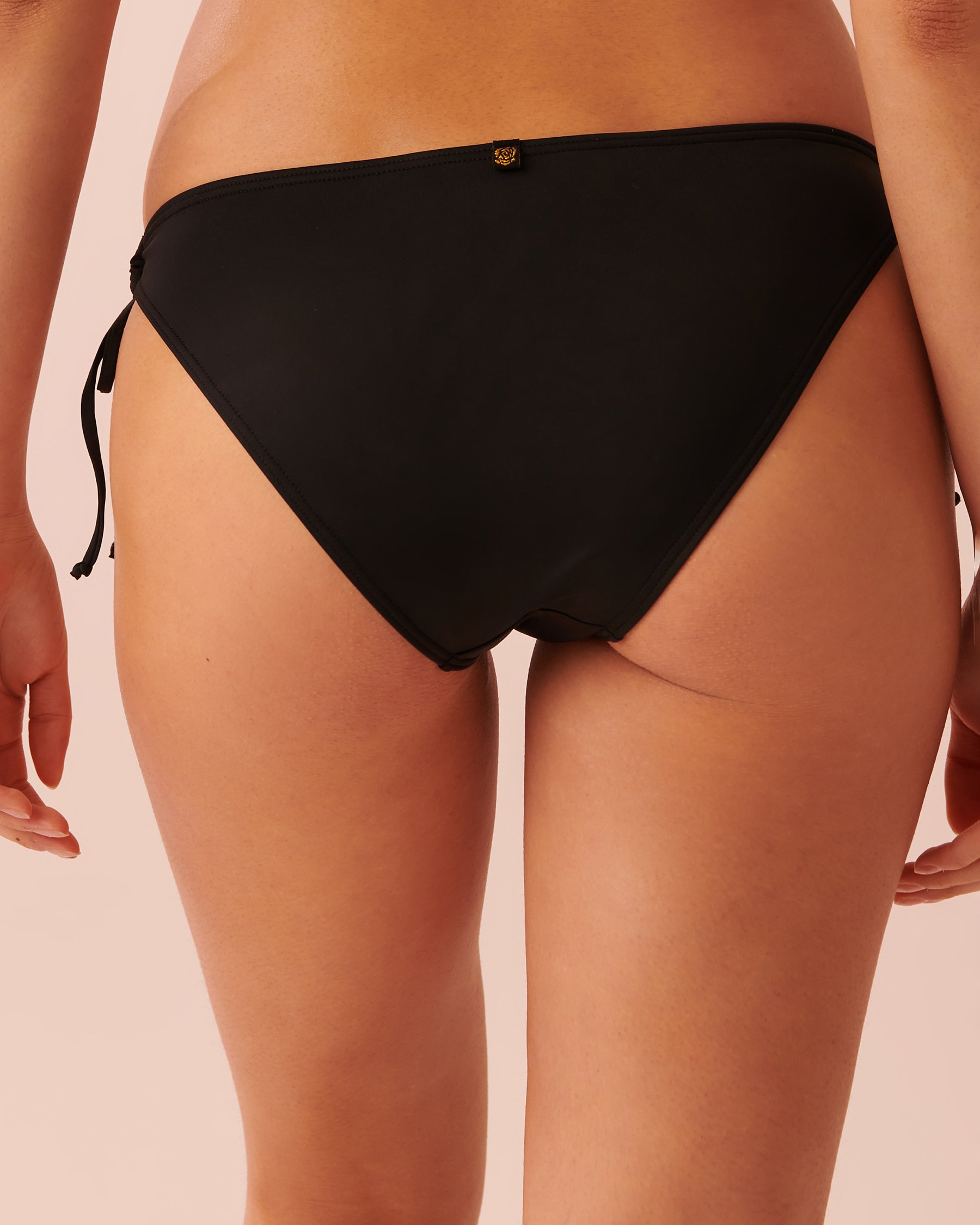 LA VIE EN ROSE AQUA SOLID Side Tie Brazilian Bikini Bottom Black 70300415 - View2