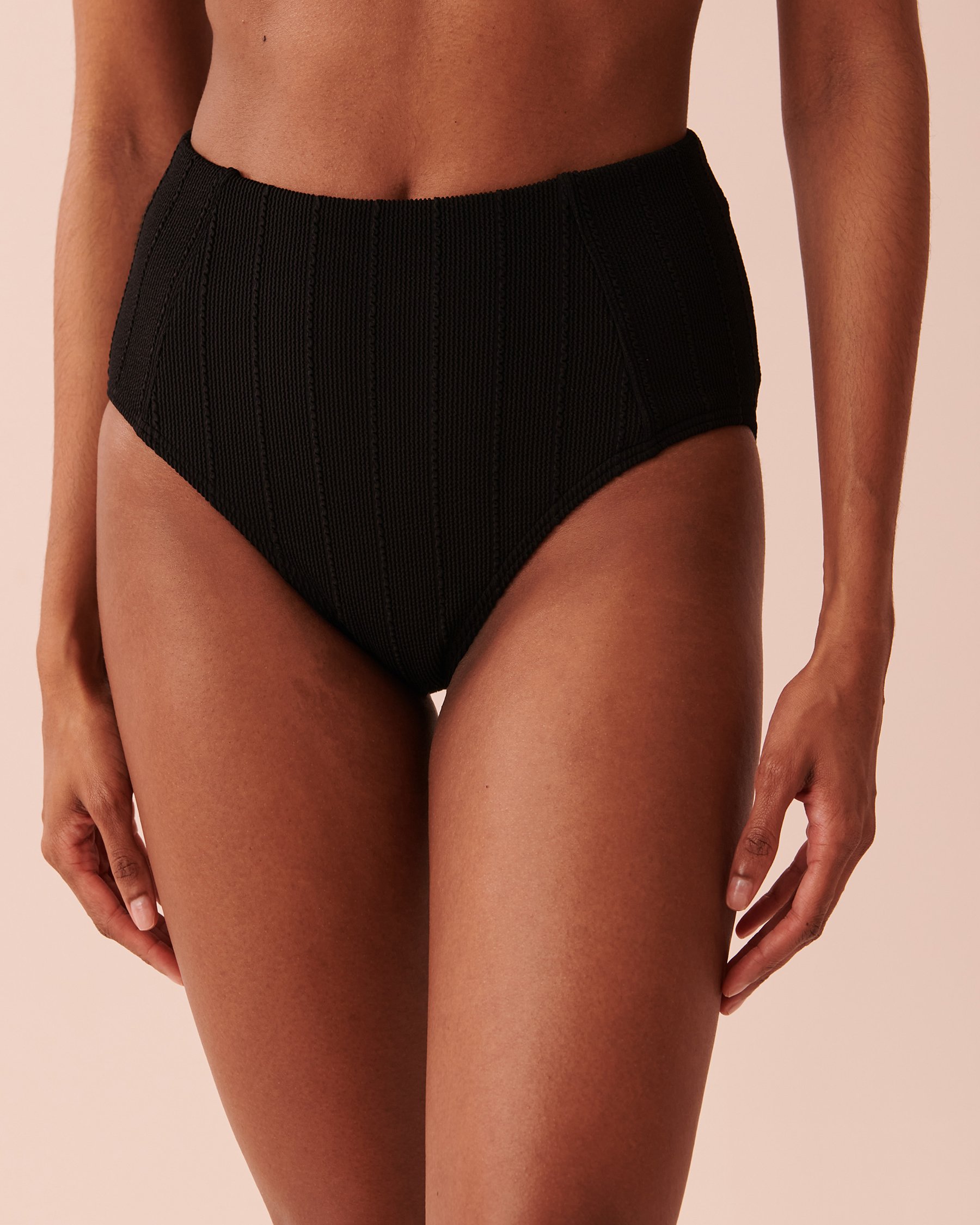LA VIE EN ROSE AQUA TEXTURED High Waist Bikini Bottom Black 70300430 - View1