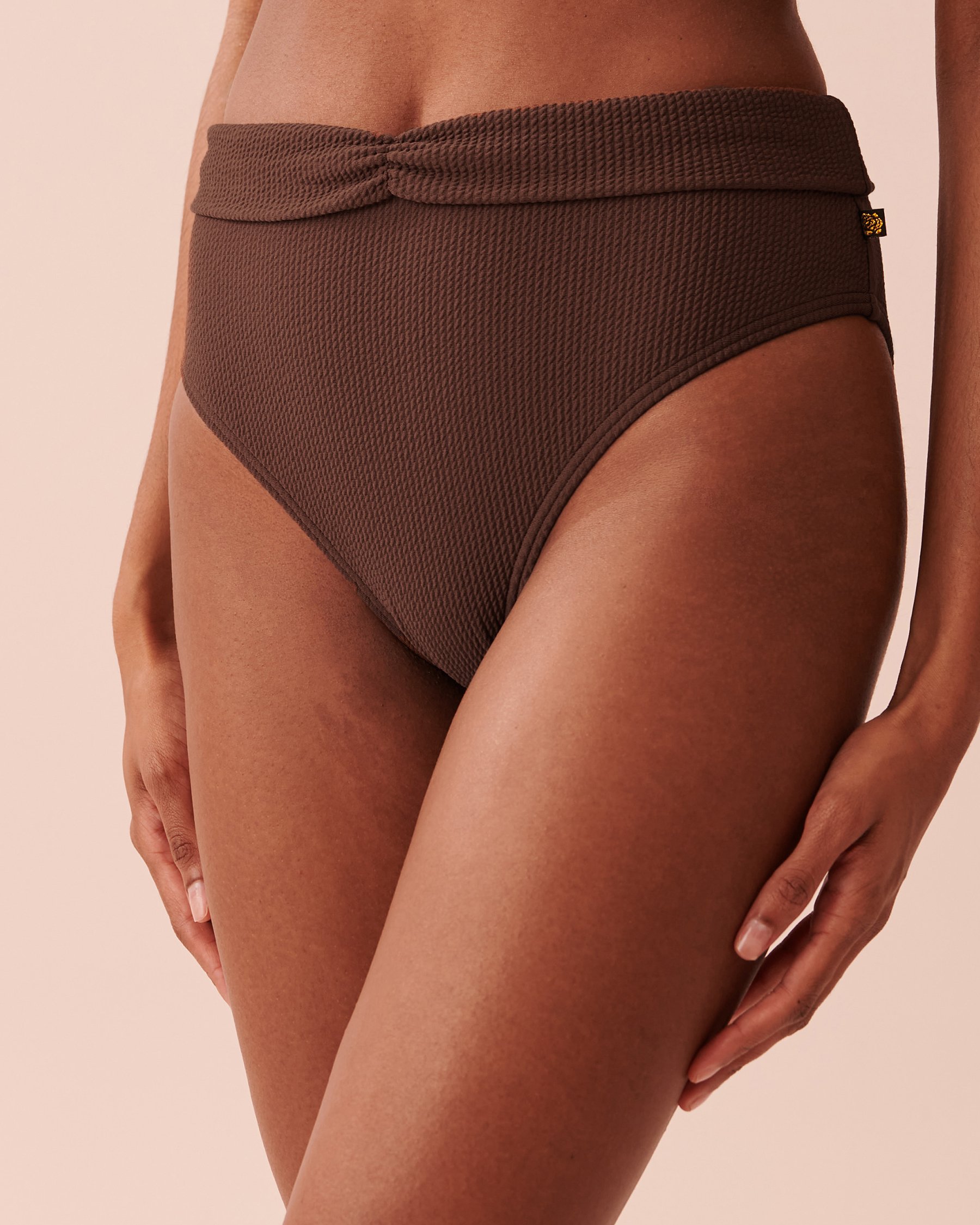 LA VIE EN ROSE AQUA Bas de bikini taille haute TEXTURED Café velouté 70300441 - Voir3