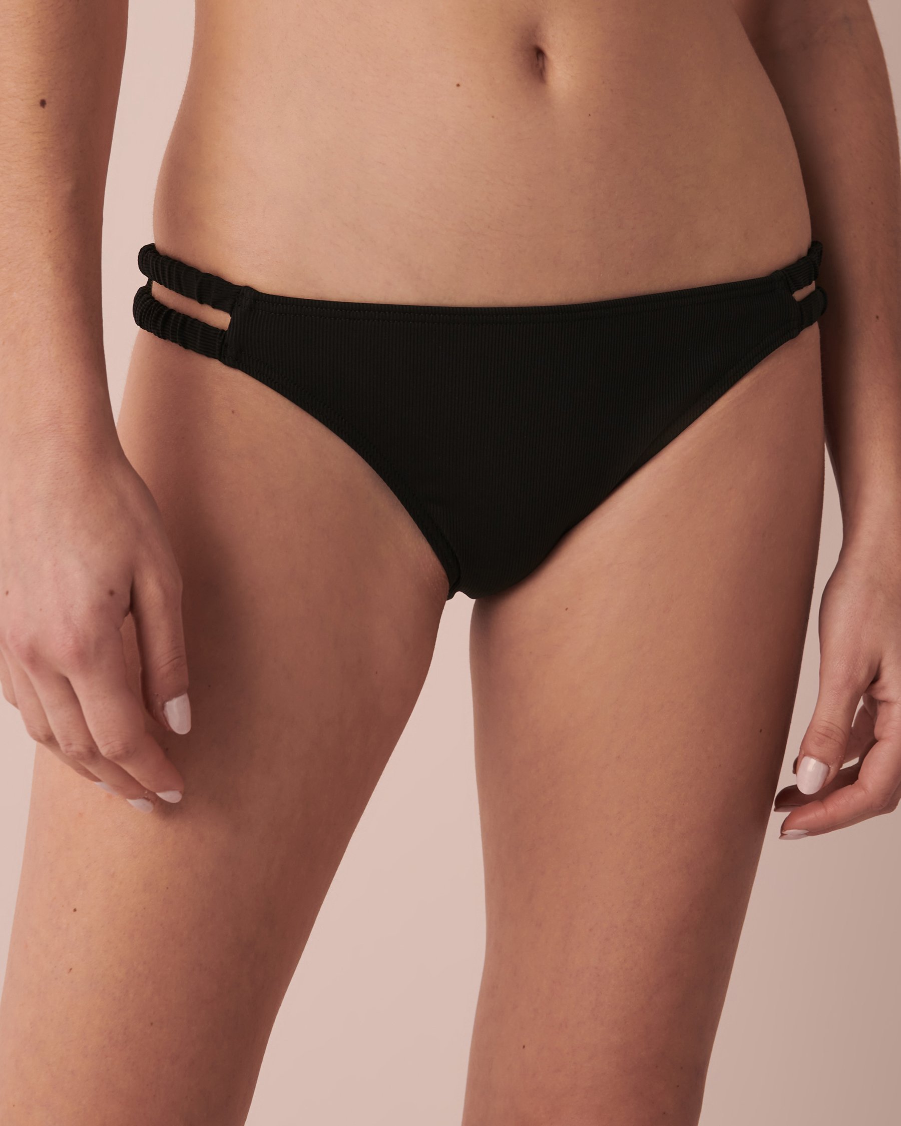 LA VIE EN ROSE AQUA RIB Shirred Sides Bikini Bottom Black 70300454 - View1