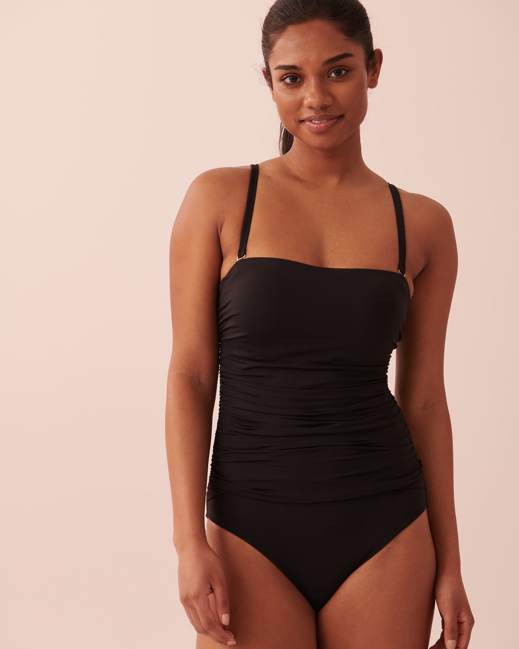 AQUAROSE CHLOE Draped Bandeau One-piece Swimsuit Black 70400077 - View1