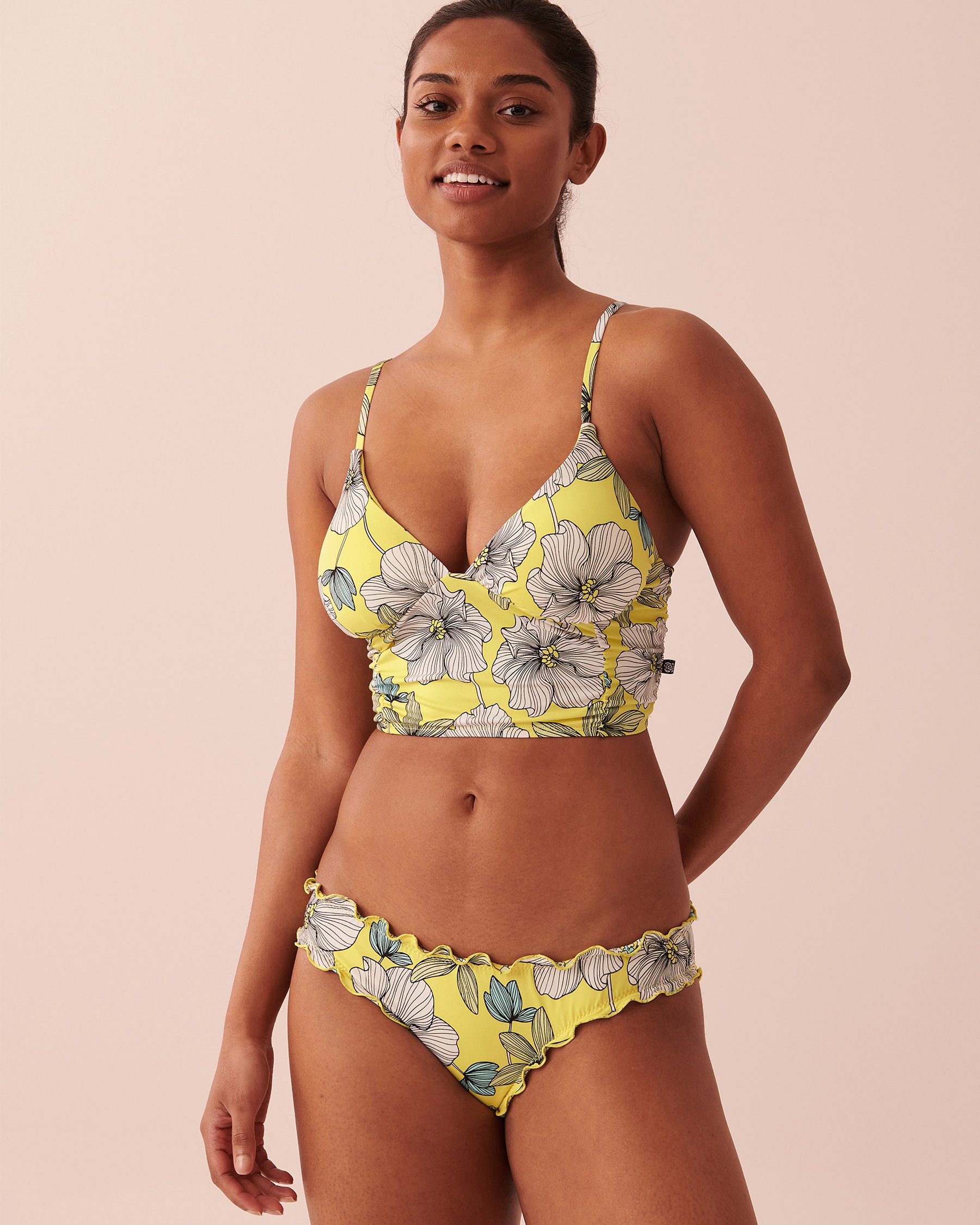 LA VIE EN ROSE AQUA FIELDS OF FLOWERS Recycled Fibers Long Triangle Bikini Top Field of flowers 70100444 - View1