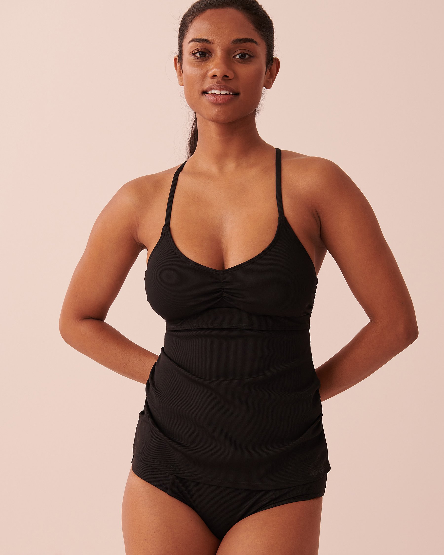 LA VIE EN ROSE AQUA RIB Tie Back Tankini Top Black 70100489 - View1