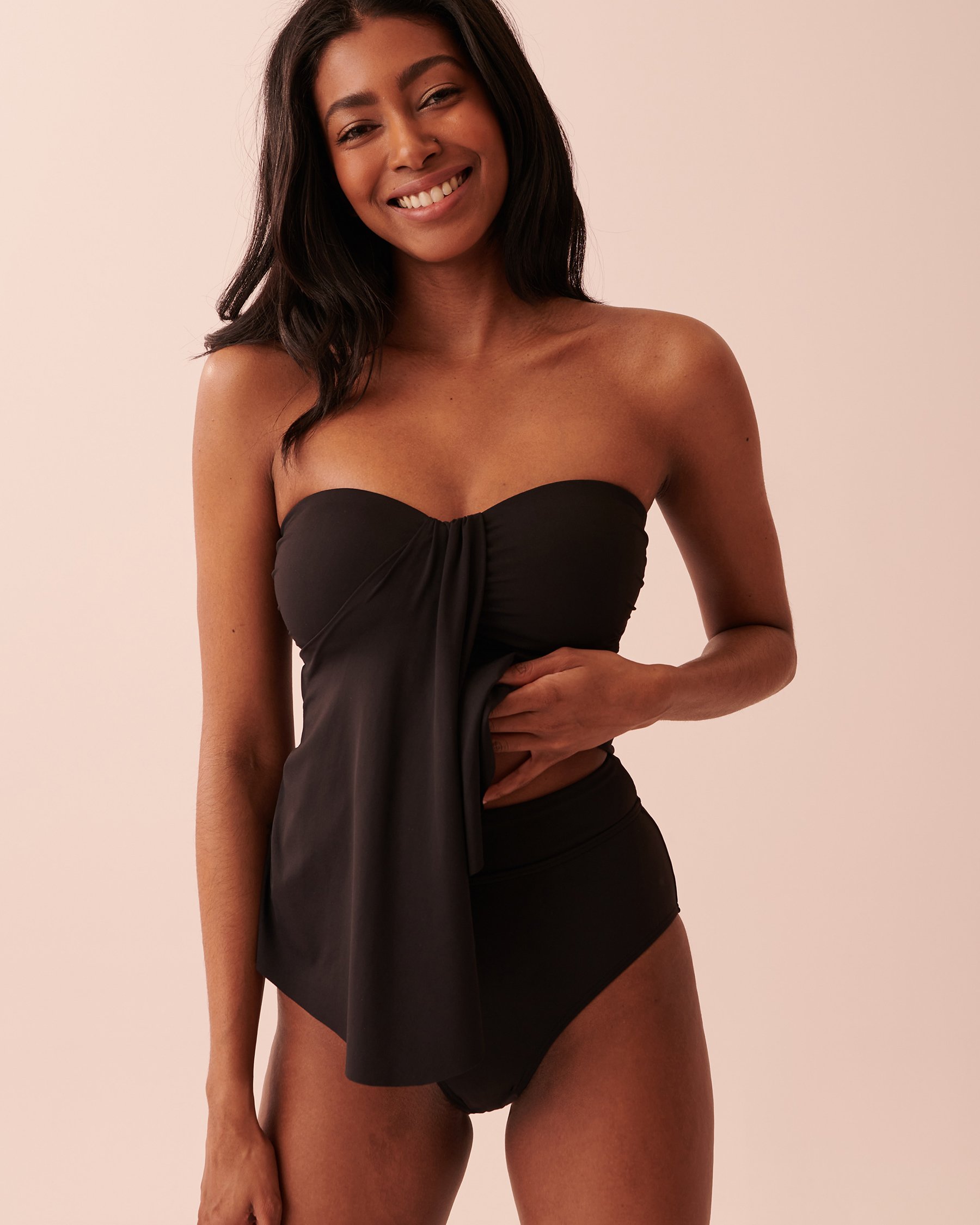 LA VIE EN ROSE AQUA SOLID Bandeau Tankini Top Black 70100465 - View3