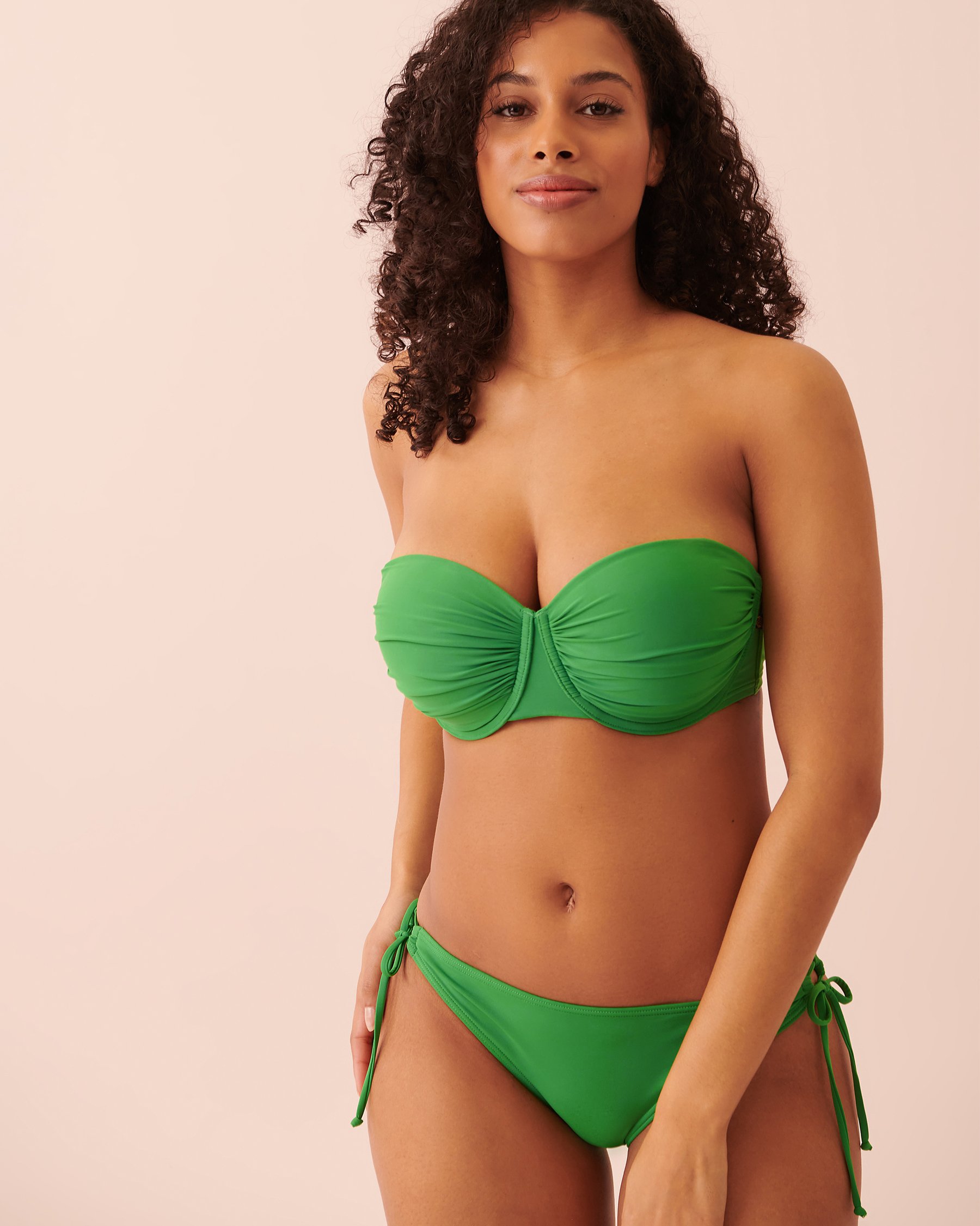 LA VIE EN ROSE AQUA SOLID D Cup Shirred Bikini Top Forest green 70200084 - View6