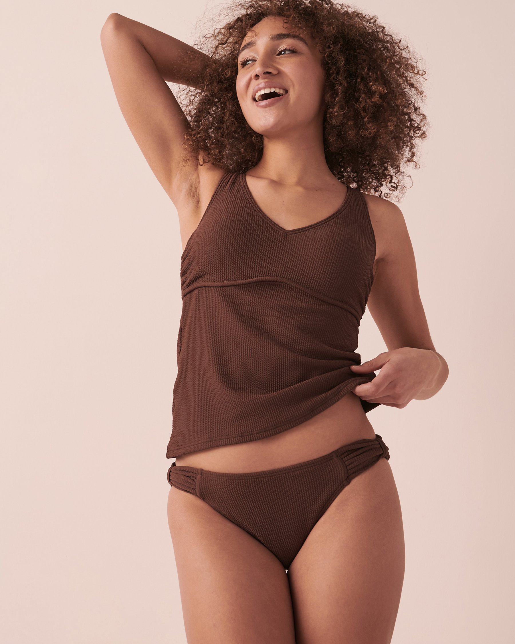 LA VIE EN ROSE AQUA TEXTURED Knotted Sides Bikini Bottom French roast 70300440 - View6