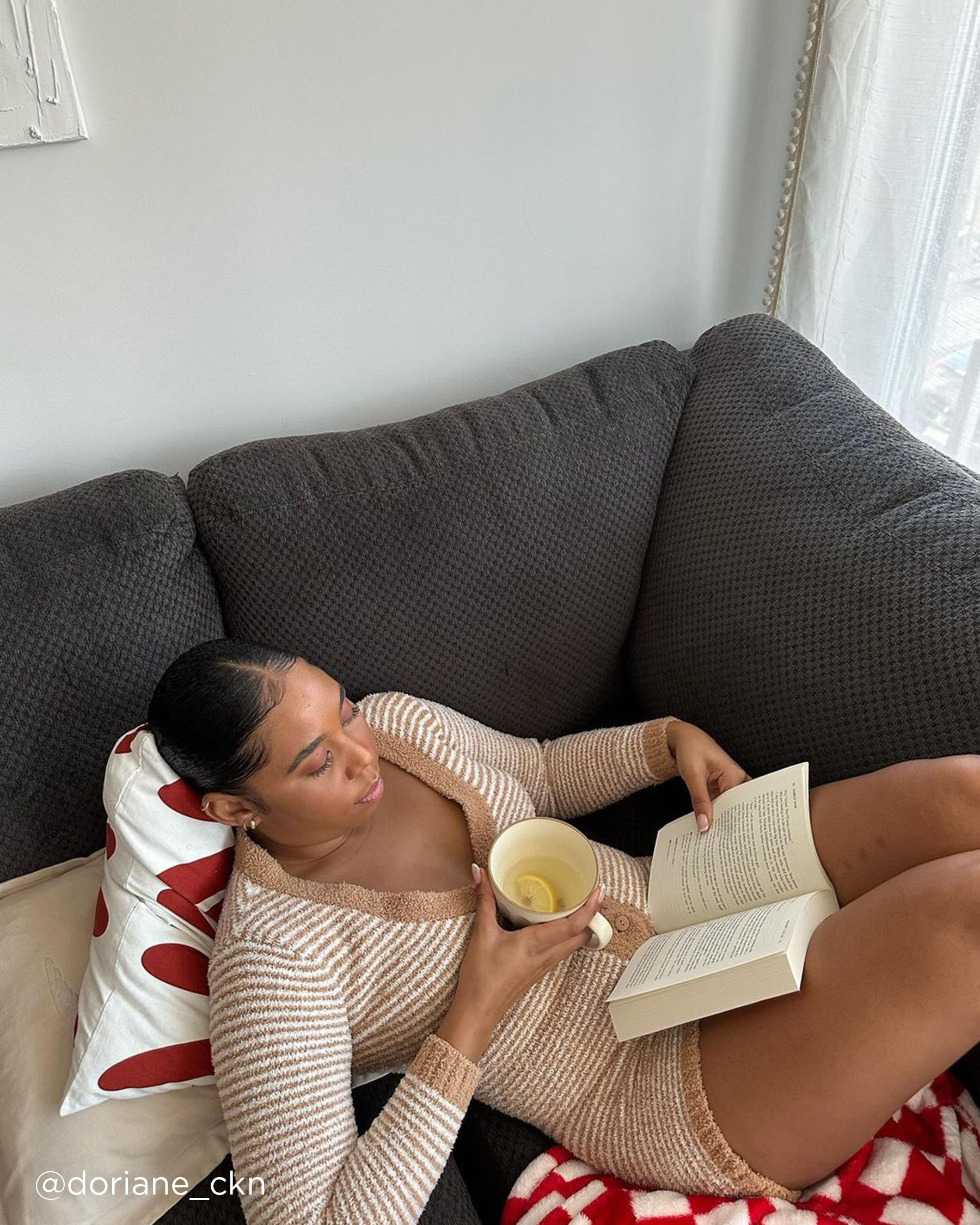 LA VIE EN ROSE Chenille Long Sleeve Romper White and Caramel Stripes 50300010 - View5