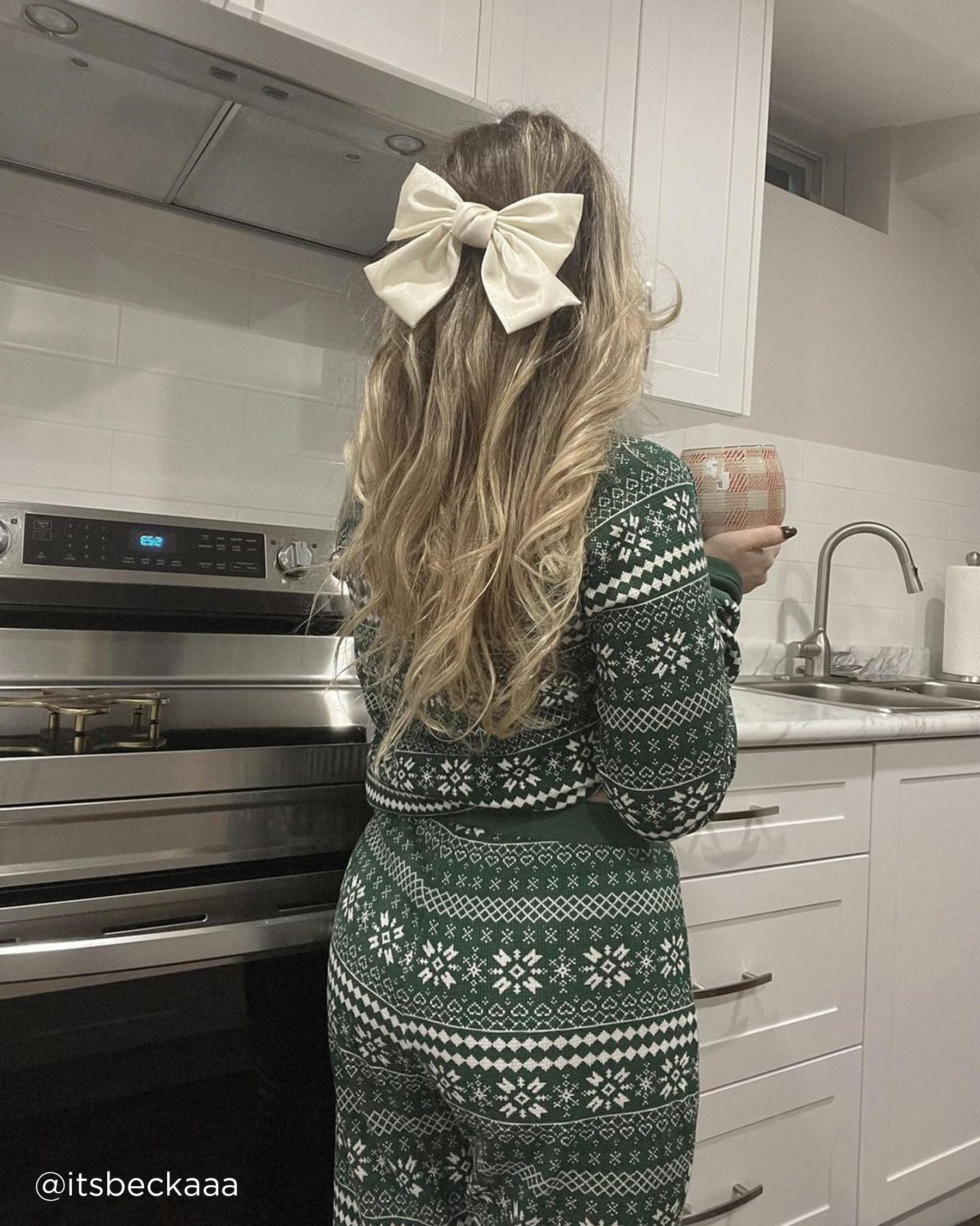 LA VIE EN ROSE Ensemble pyjama en jersey gaufré imprimé nordique Imprimé nordique vert 40400059 - Voir7