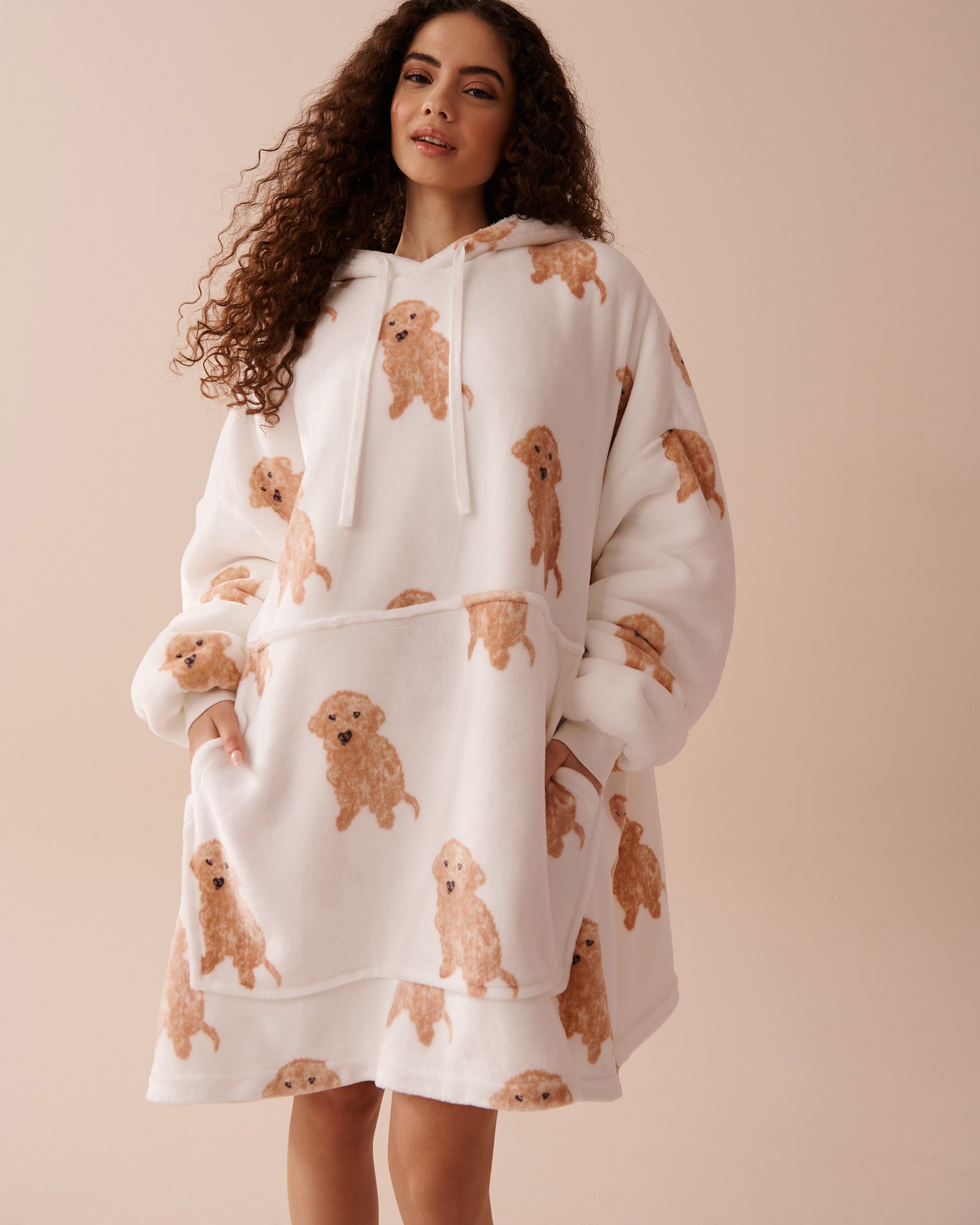 Dog Print Soft Plush Oversized Hoodie | la Vie en Rose