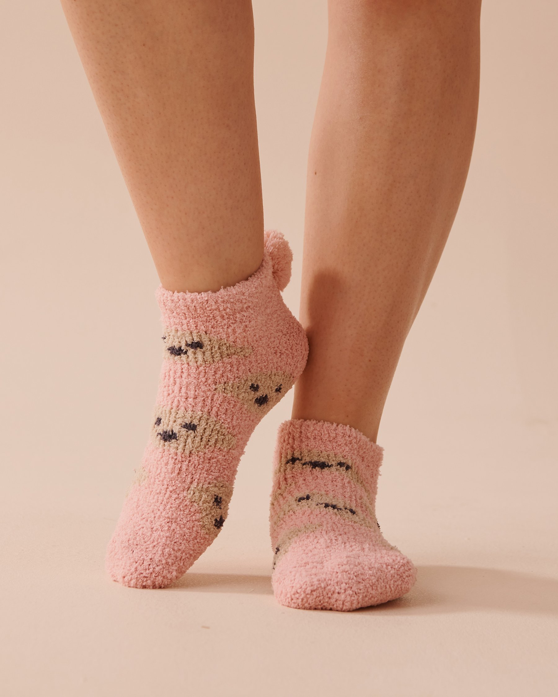 LA VIE EN ROSE Pompom Soft Plush Socks Pink Dog Print 40700338 - View1