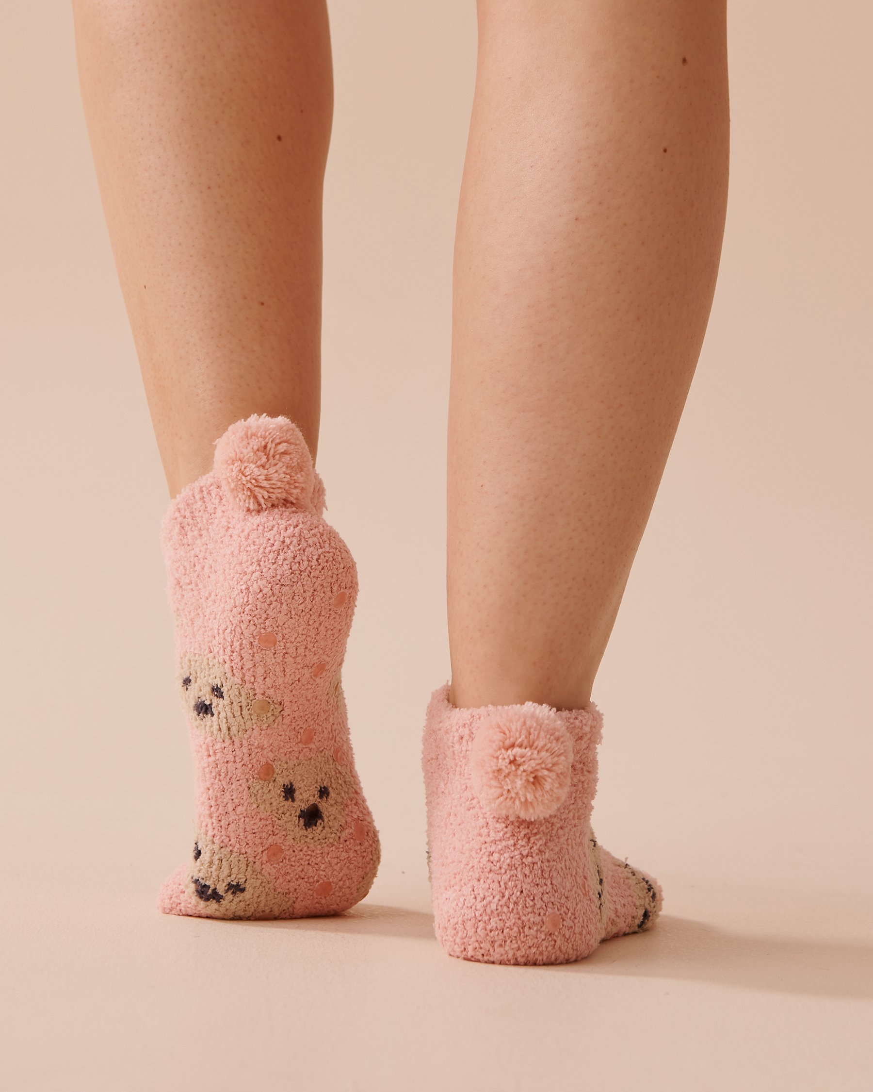 LA VIE EN ROSE Pompom Soft Plush Socks Pink Dog Print 40700338 - View2