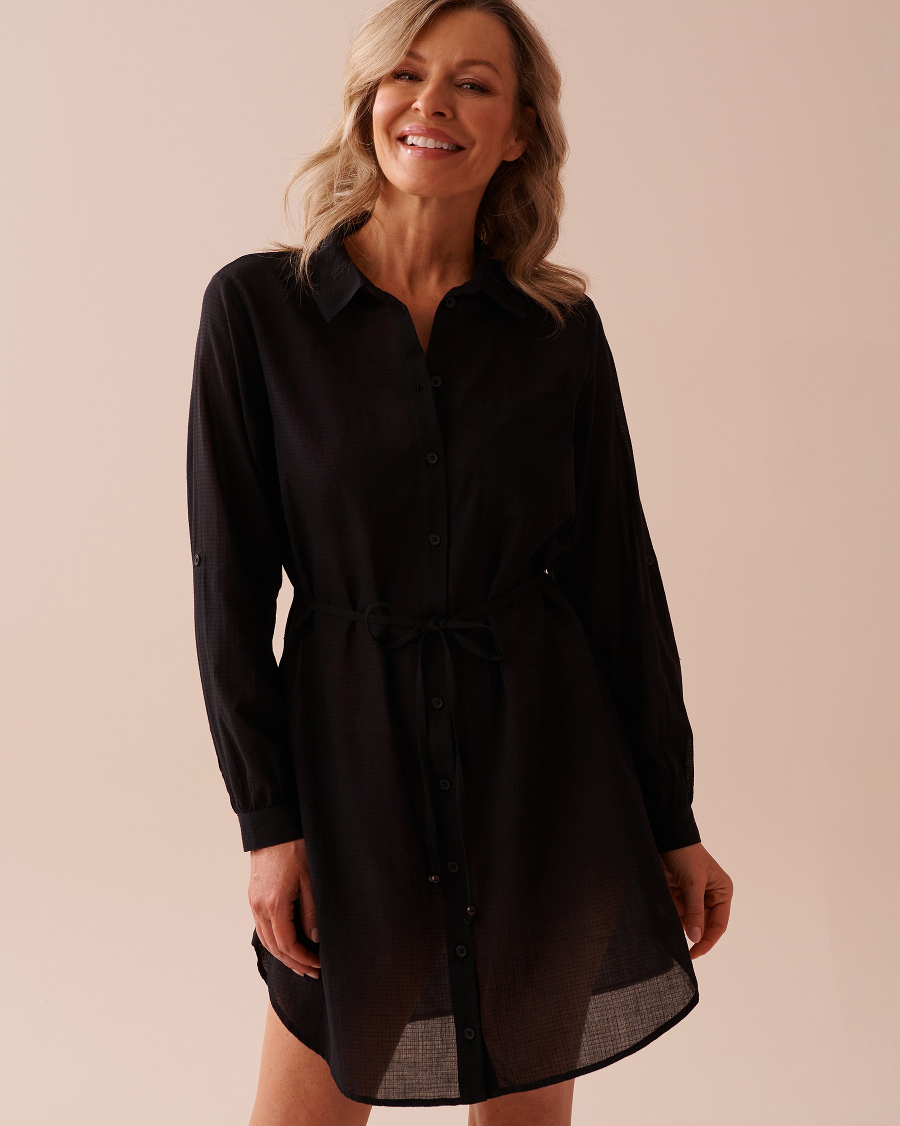 LA VIE EN ROSE AQUA Cotton Shirt Dress Black 80300098 - View2