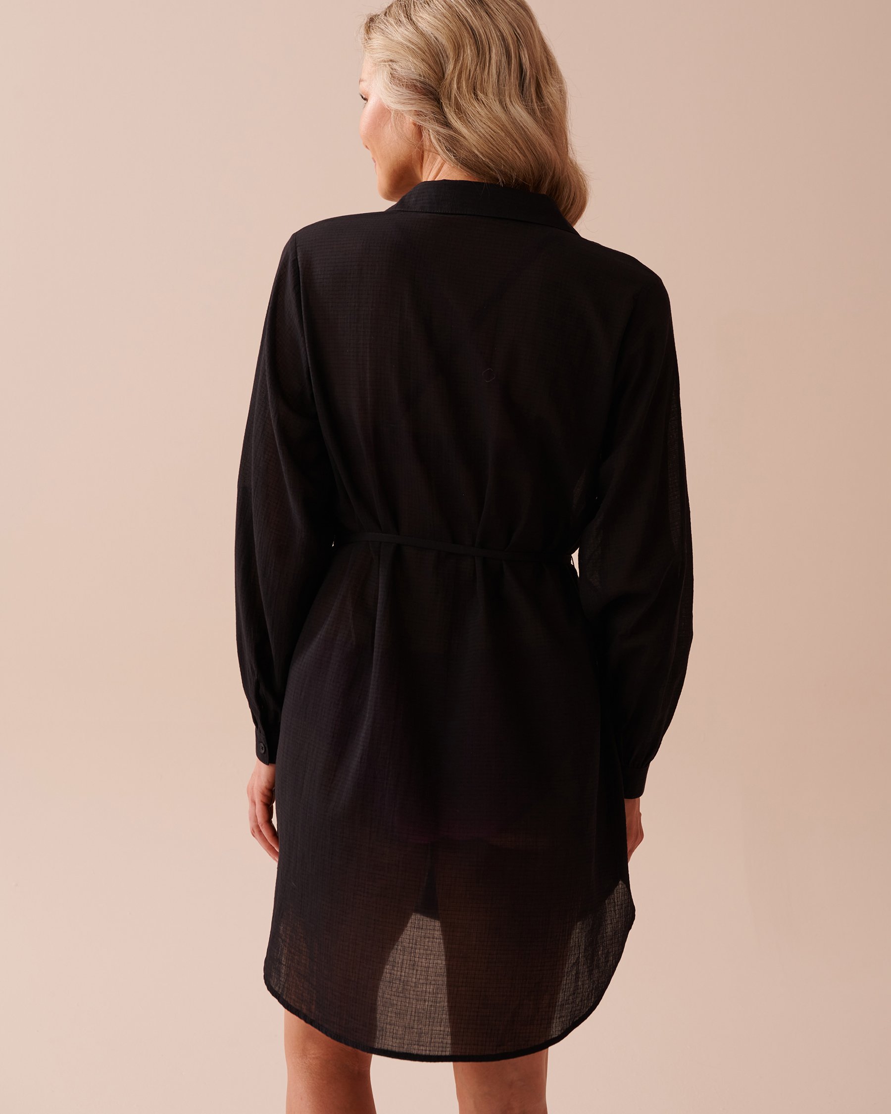 LA VIE EN ROSE AQUA Cotton Shirt Dress Black 80300098 - View3