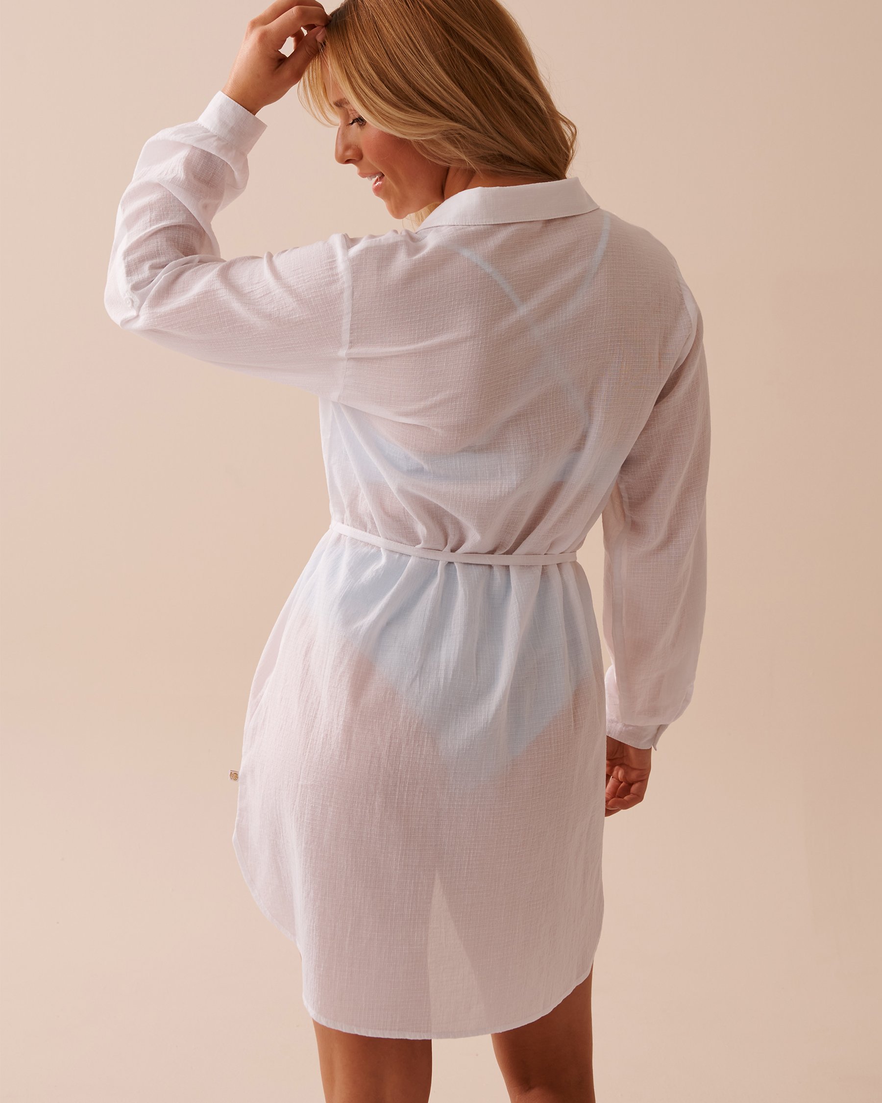 LA VIE EN ROSE AQUA Cotton Shirt Dress Bright White 80300098 - View3