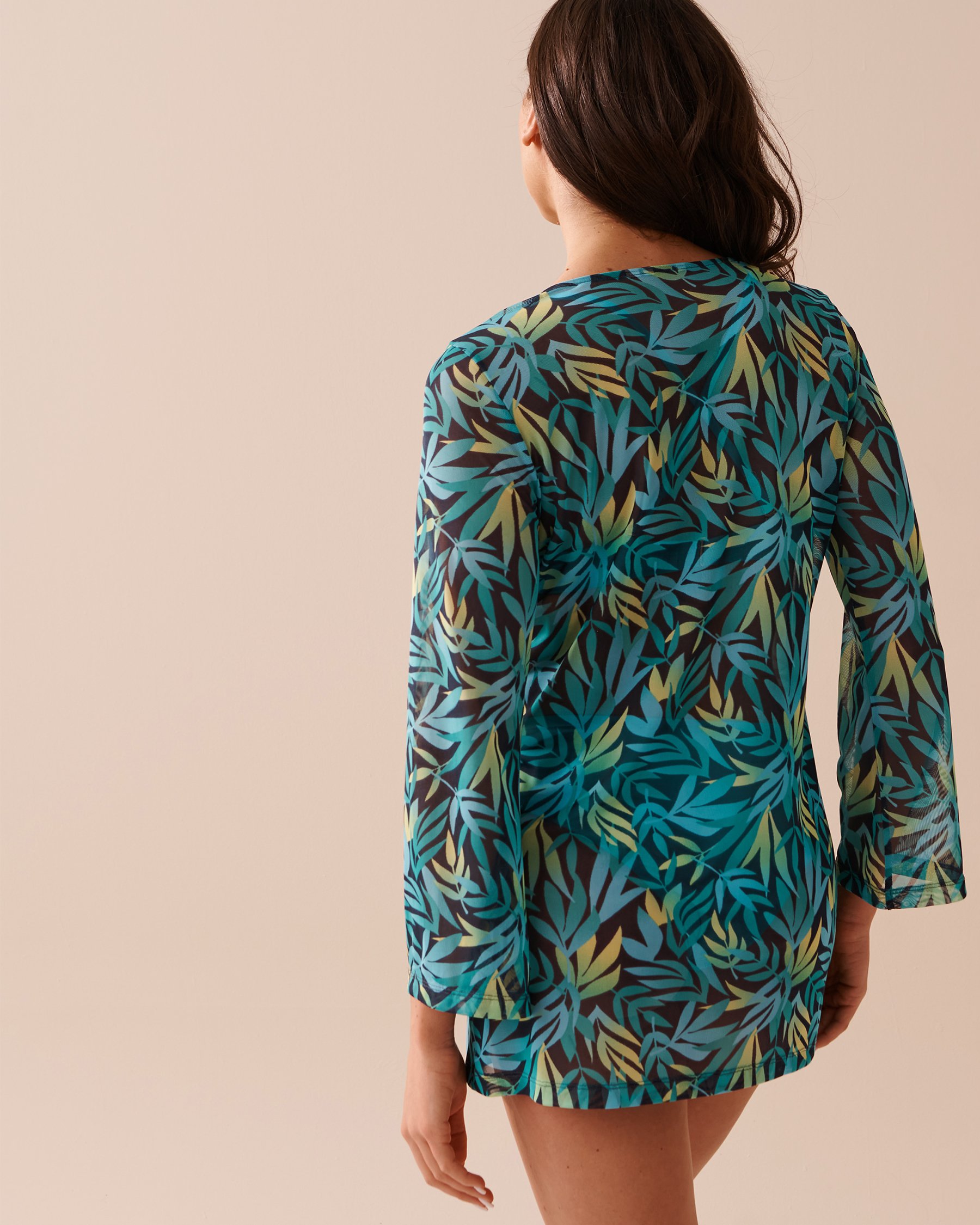 LA VIE EN ROSE AQUA Rainforest Print Mesh Long Sleeve Tunic Rainforest 80400056 - View2