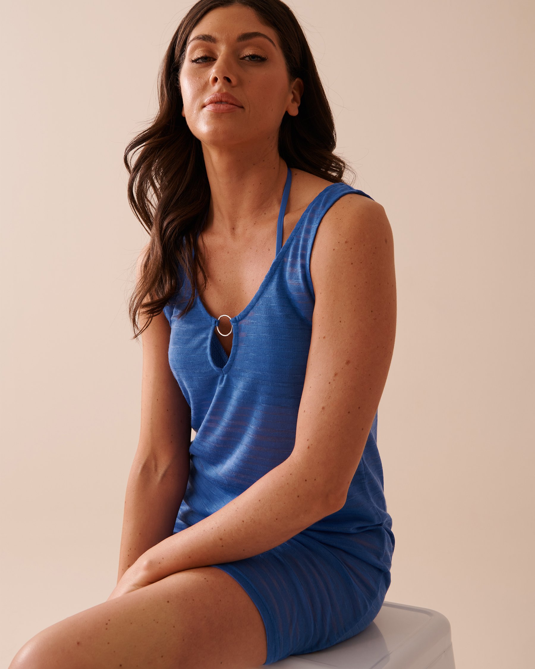 LA VIE EN ROSE AQUA Recycled Fibers Shadow Stripe Short Dress Twilight Blue 80300097 - View3