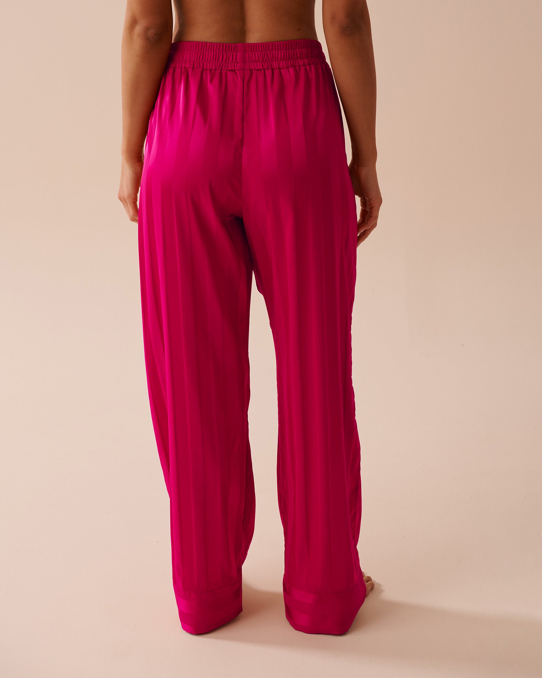LA VIE EN ROSE Jacquard Stripe Satin Pajama Set Raspberry Red 60400041 - View7