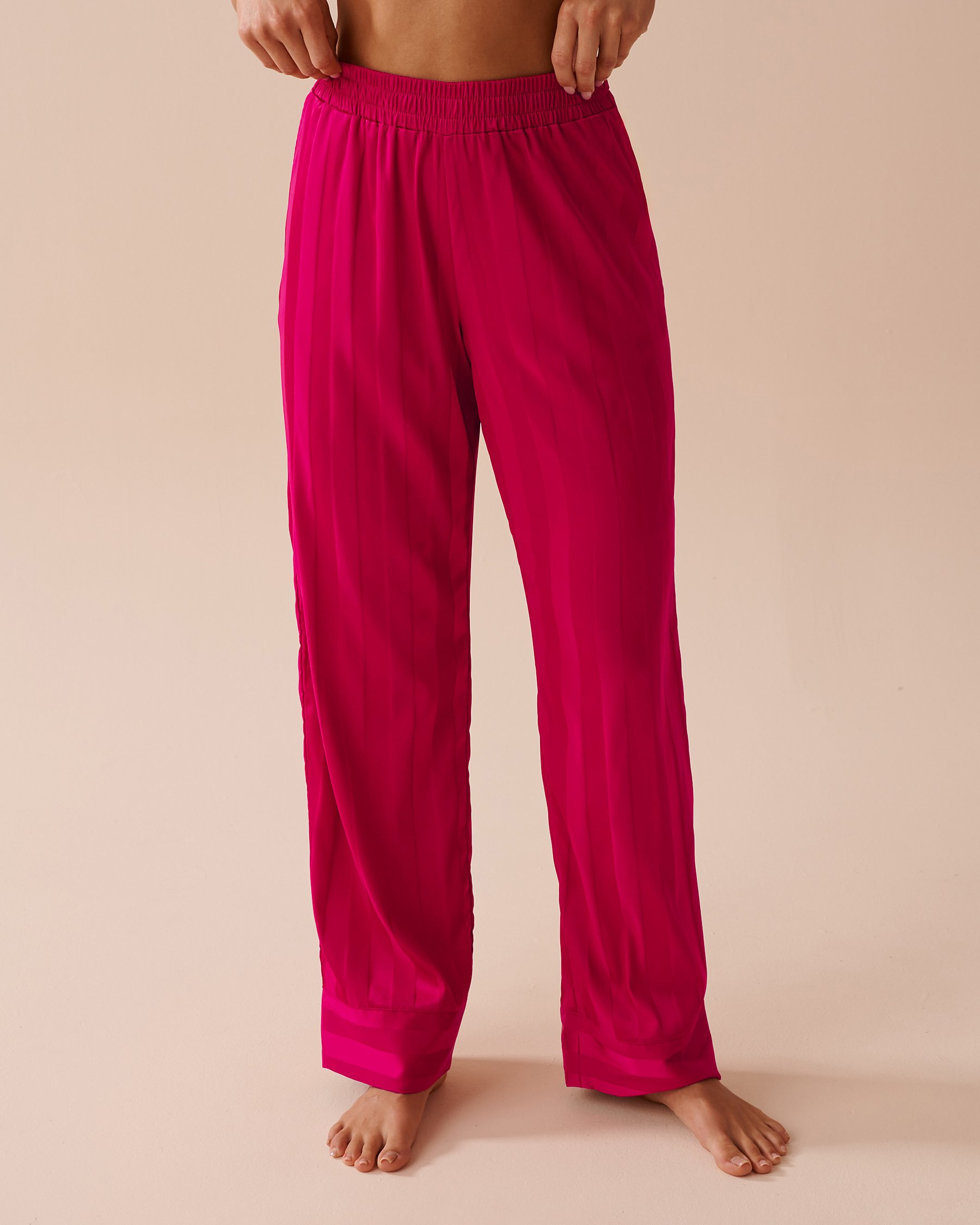 LA VIE EN ROSE Jacquard Stripe Satin Pajama Set Raspberry Red 60400041 - View6