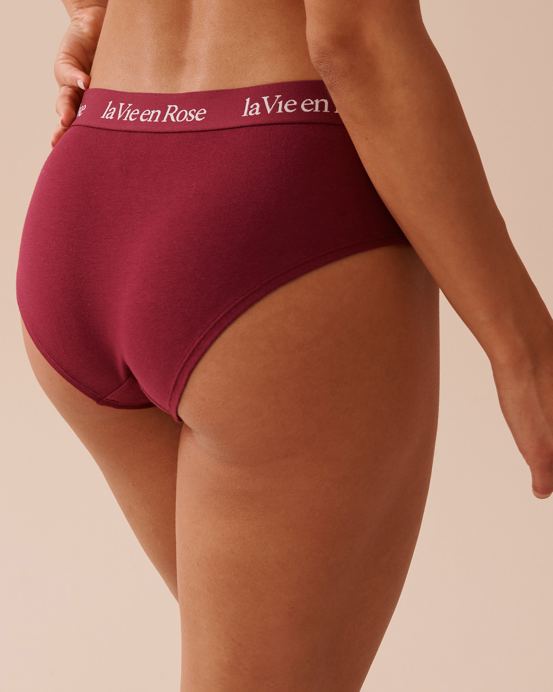 LA VIE EN ROSE Culotte aux hanches coton et bande élastique logo Prune 20100478 - Voir2