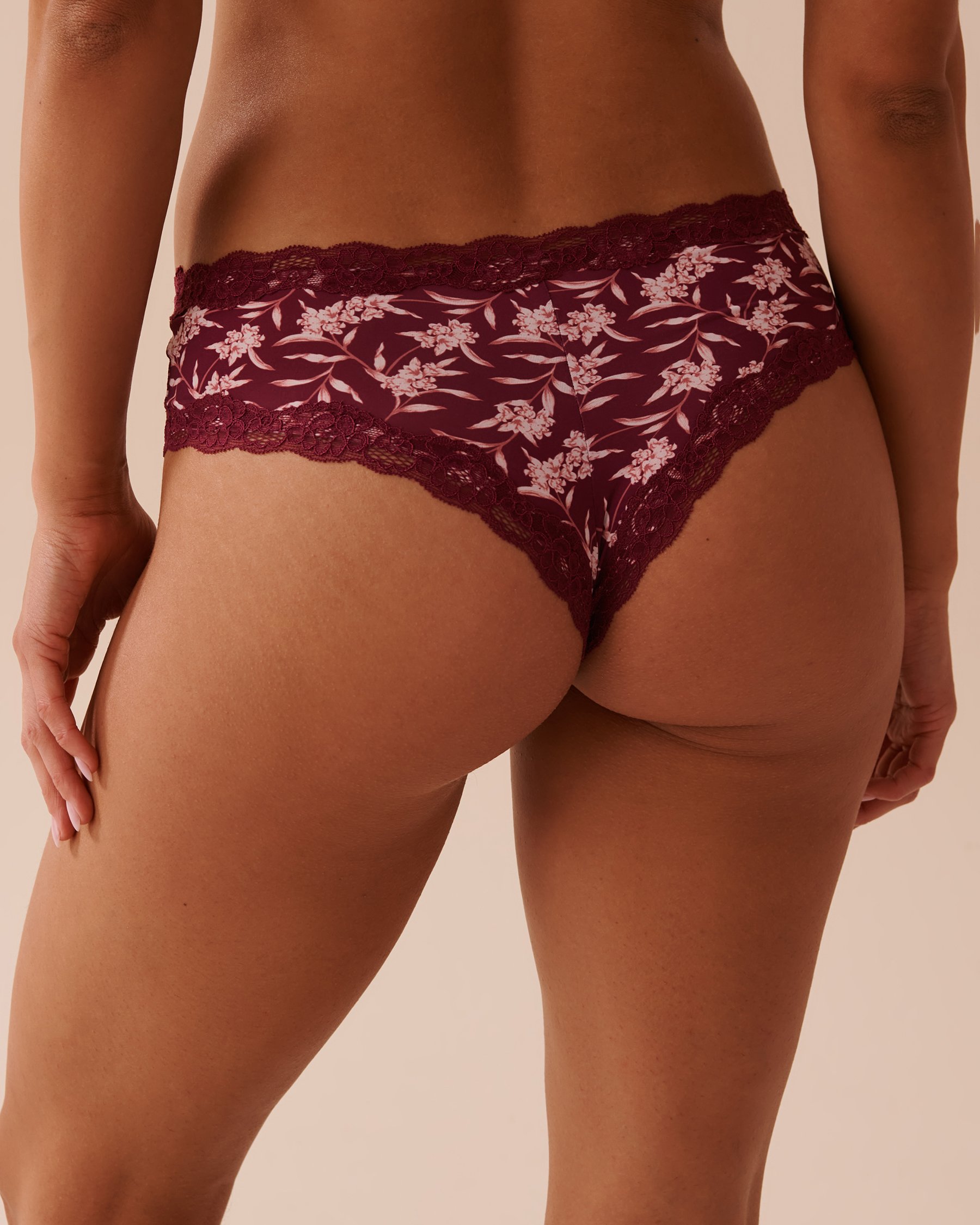 LA VIE EN ROSE Microfiber and Lace Trim Cheeky Panty Plum Floral Print 20200514 - View2