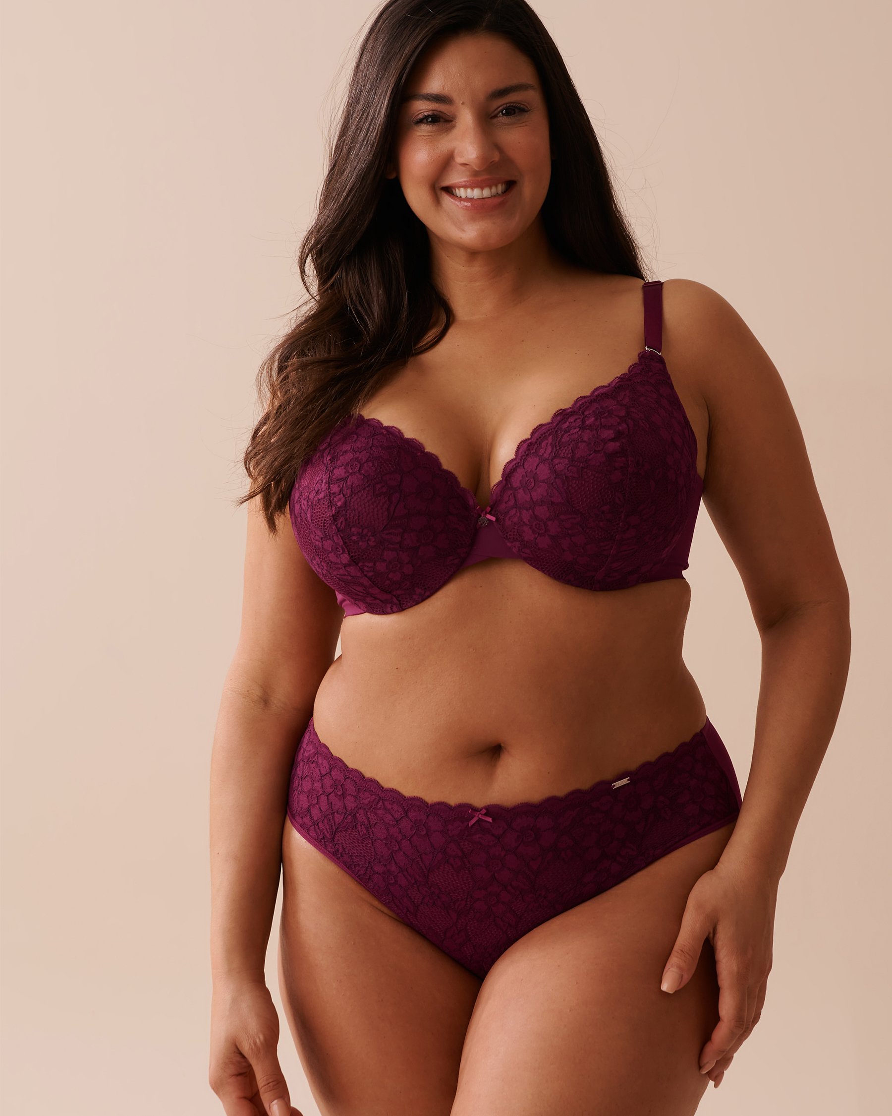 LA VIE EN ROSE Culotte bikini microfibre et dentelle dos lisse Prune 20300321 - Voir3