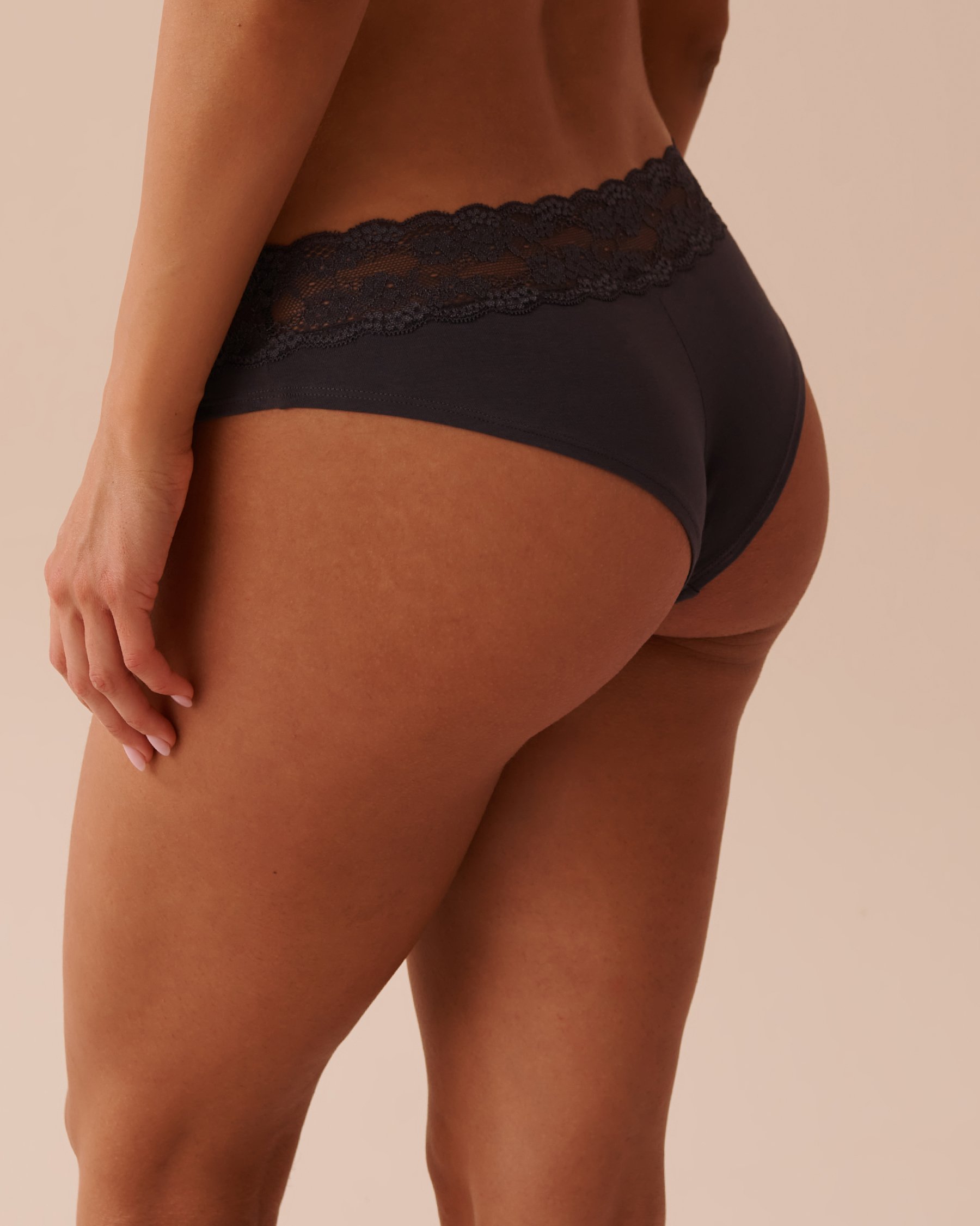LA VIE EN ROSE Culotte cheeky coton et bande de dentelle Anthracite 20100469 - View2
