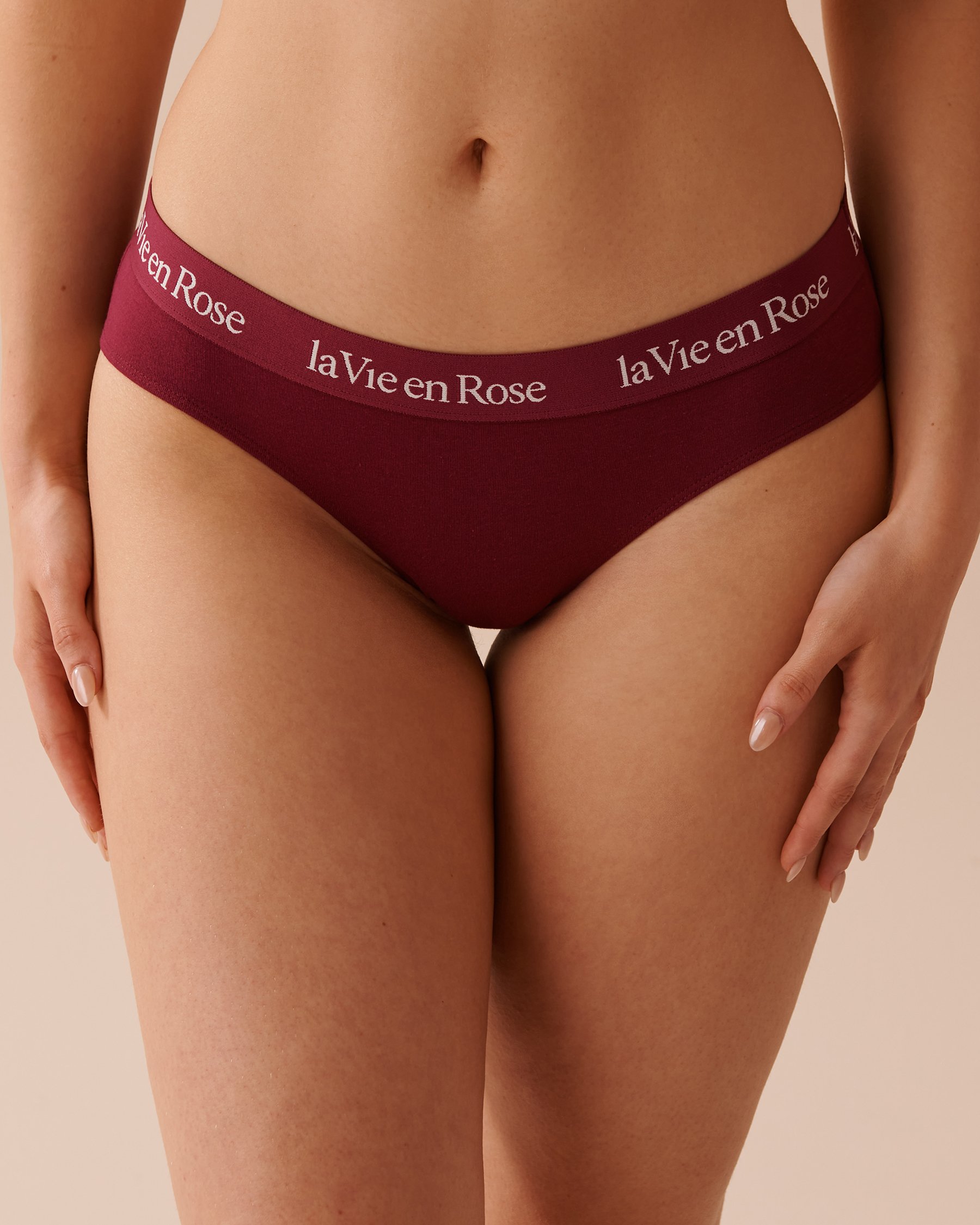 LA VIE EN ROSE Culotte bikini coton et bande élastique logo Prune 20100476 - View1