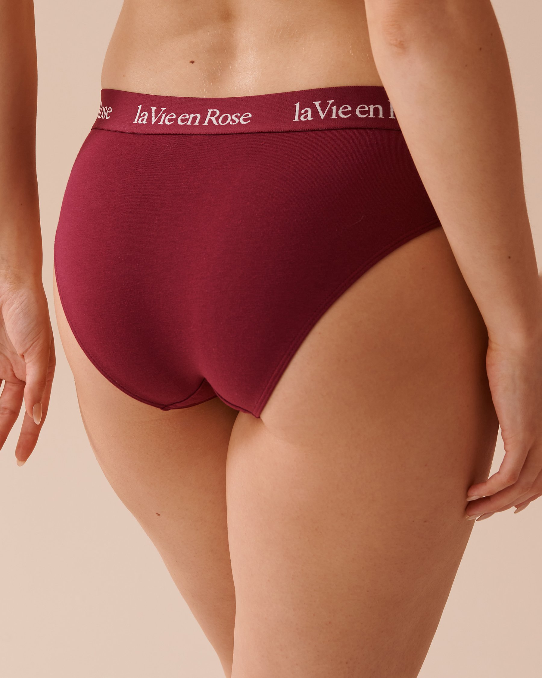 LA VIE EN ROSE Culotte bikini coton et bande élastique logo Prune 20100476 - View2