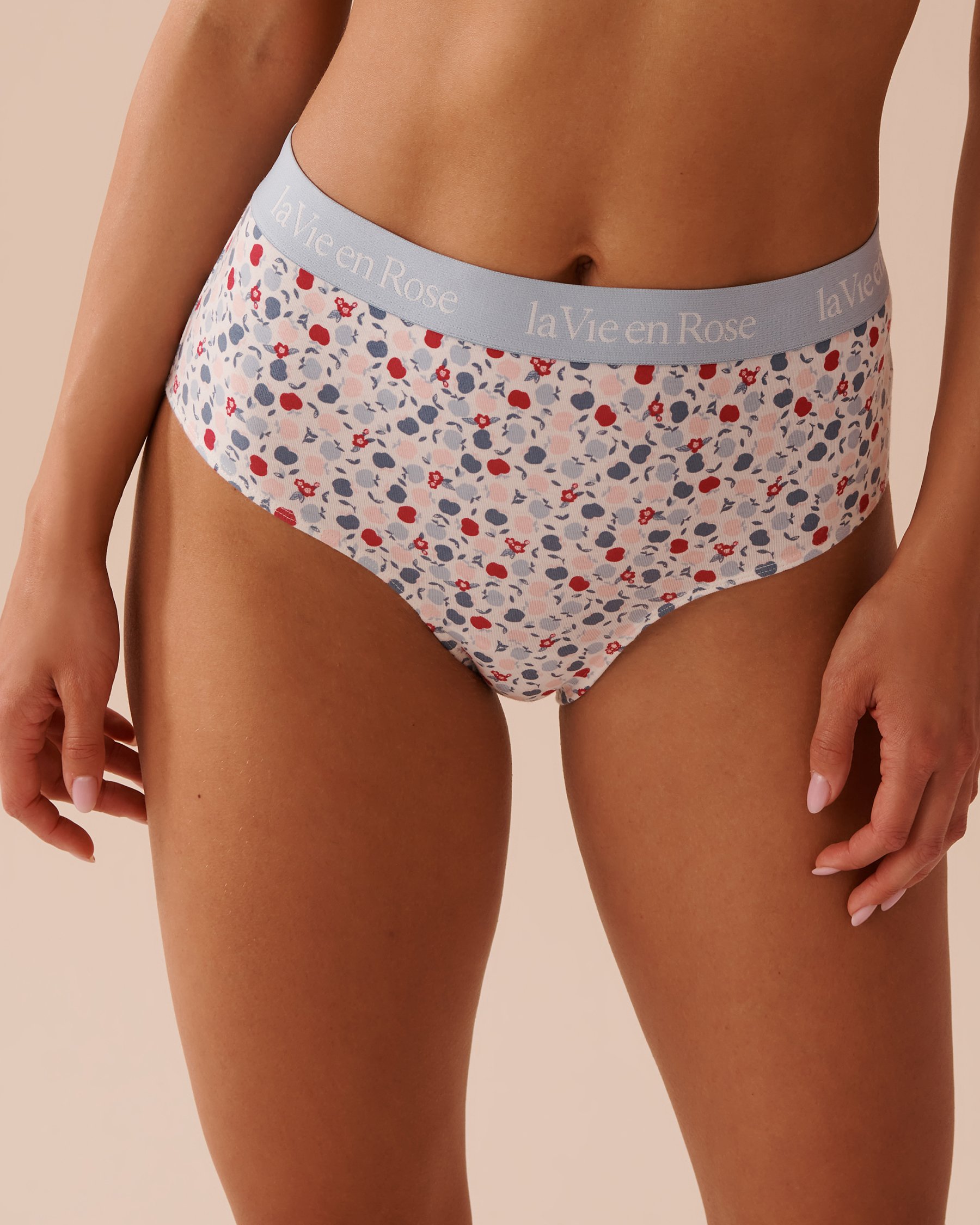 LA VIE EN ROSE Culotte bikini taille haute coton et bande élastique logo Imprimé petites pommes 20100479 - View1