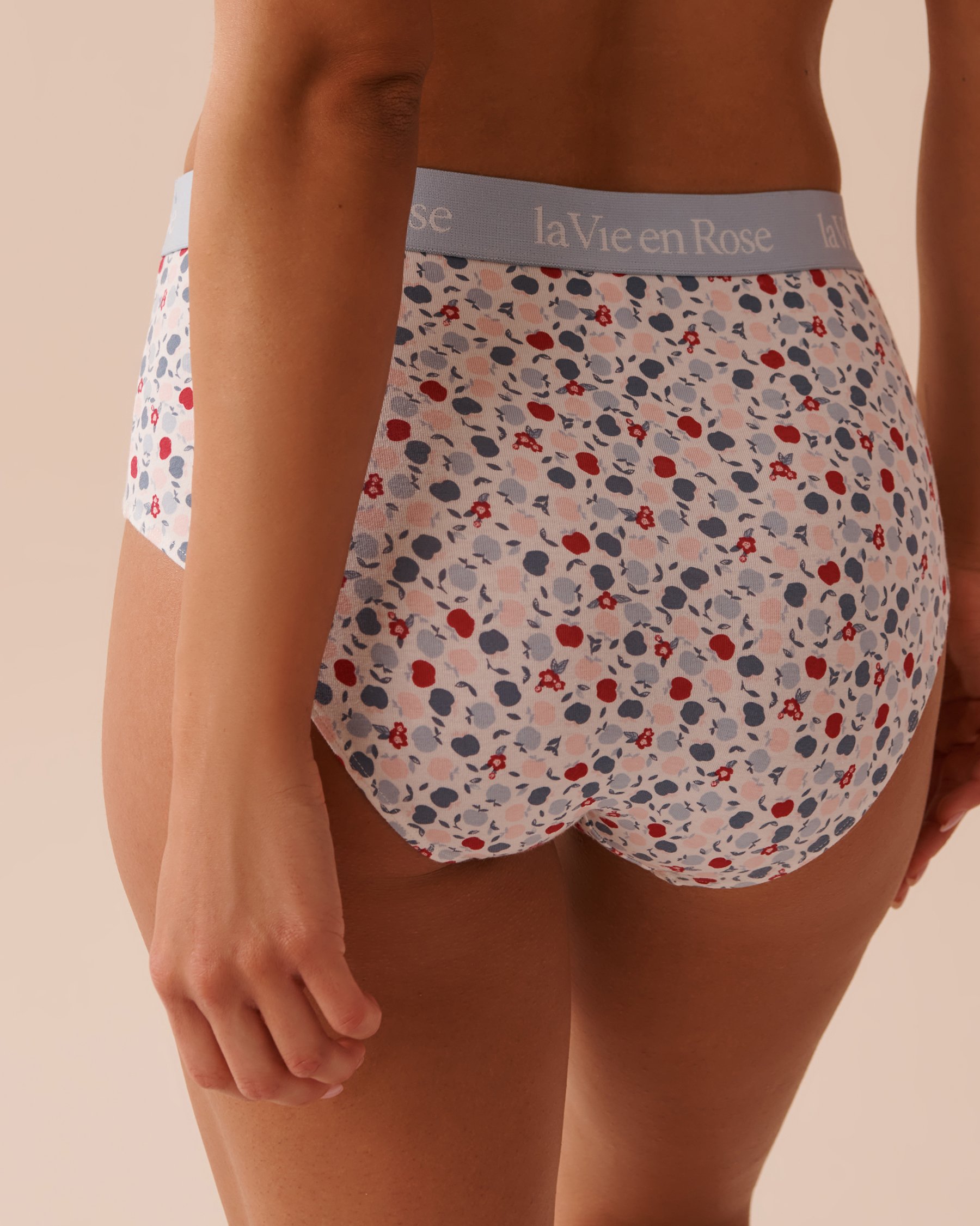 LA VIE EN ROSE Culotte bikini taille haute coton et bande élastique logo Imprimé petites pommes 20100479 - View2